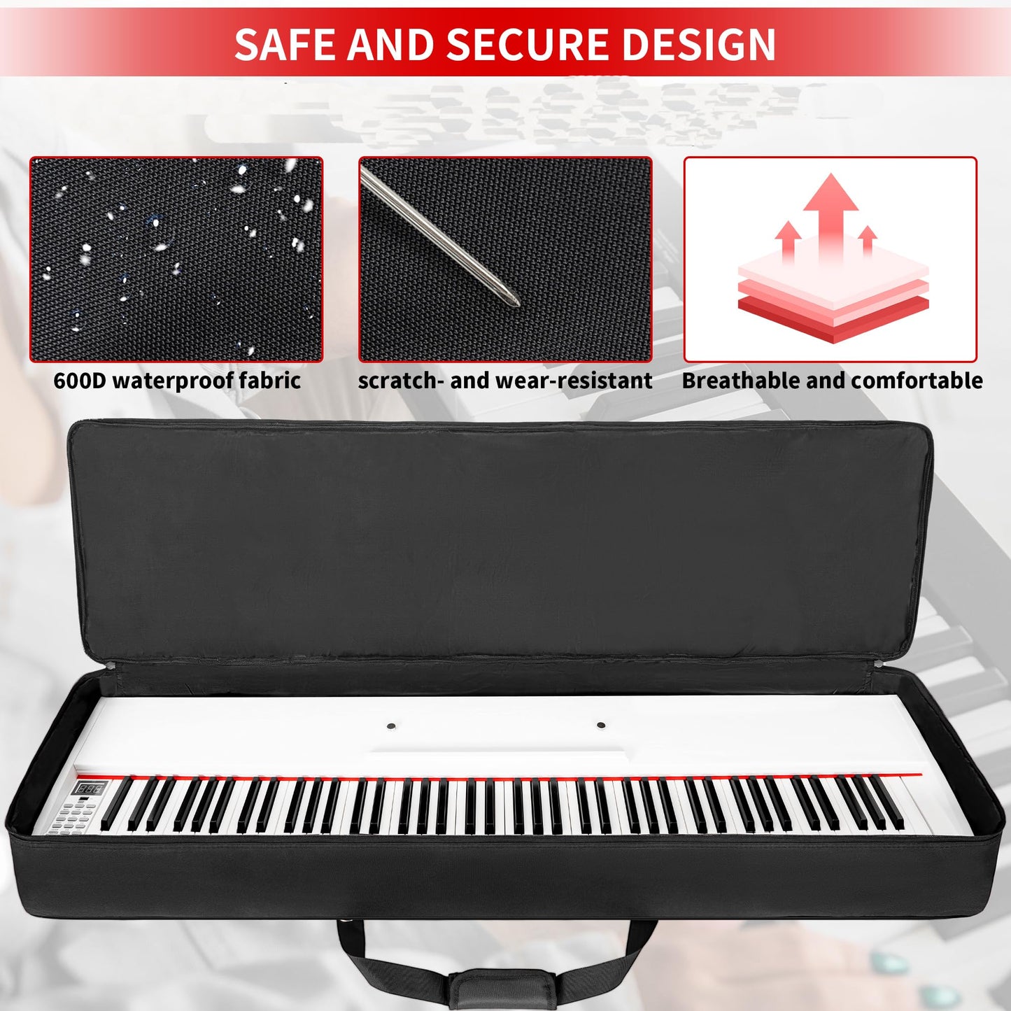 AKOZLIN 88-Key Portable Padded Keyboard Case,54"x6.7"x13" Soft Gig Bag