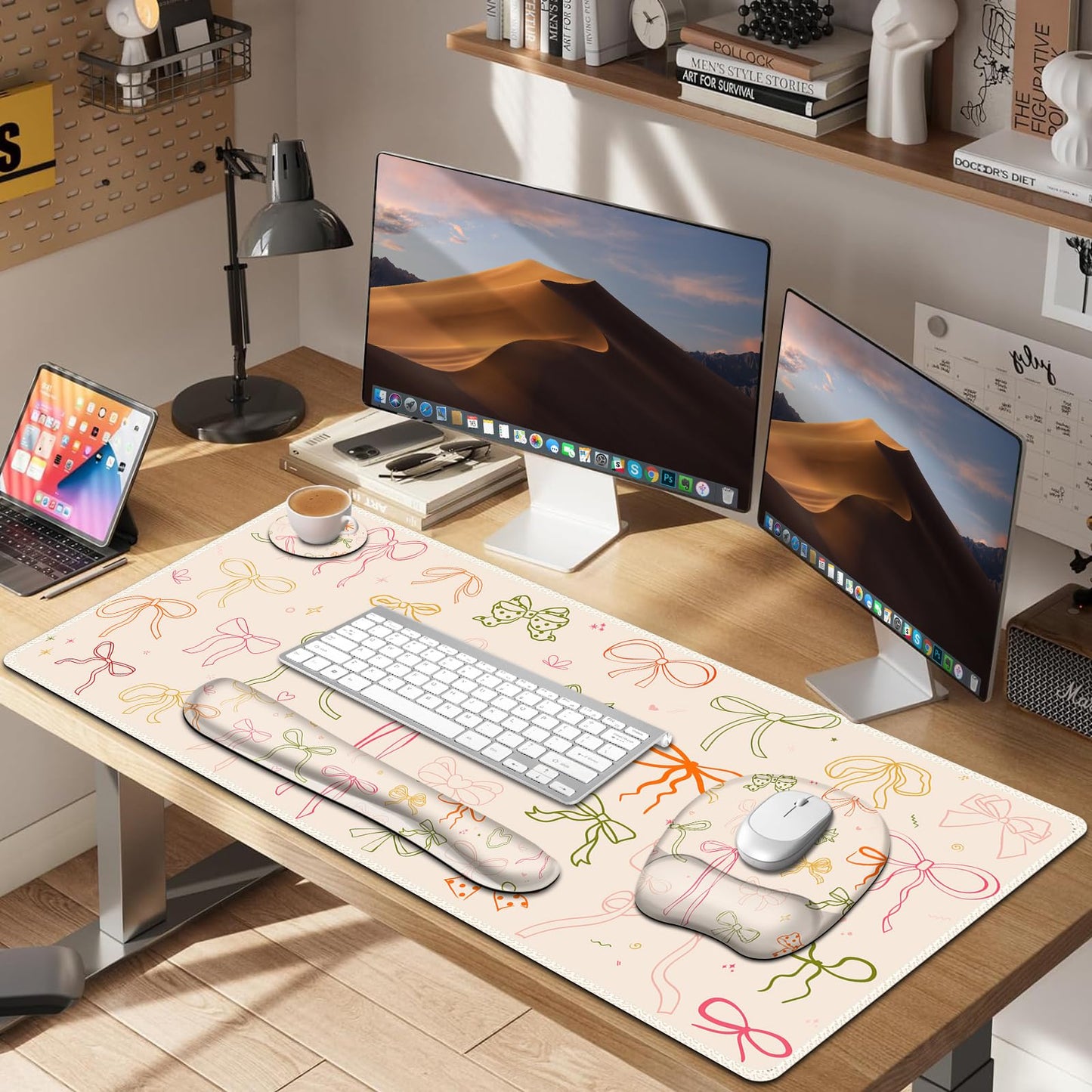 Apricot Mouse Pad with Wrist Support 4 in1 Set, XXL Big Game Mousepad + Keyboard Wrist Rest + Mouse