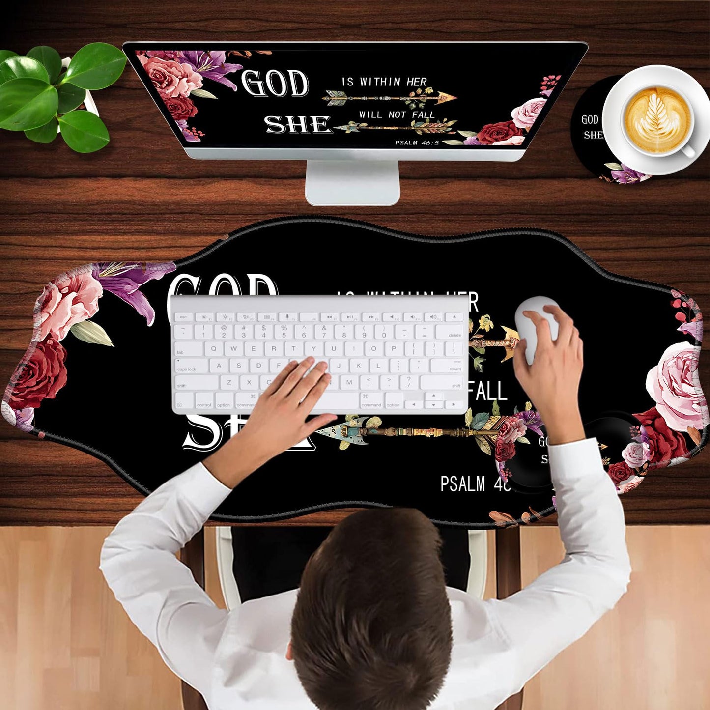 CICPLKSE Mouse Pad with Wrist Support + Desk Mat + Coaster 3 in 1 Set, XXL Large Gaming Mousepad