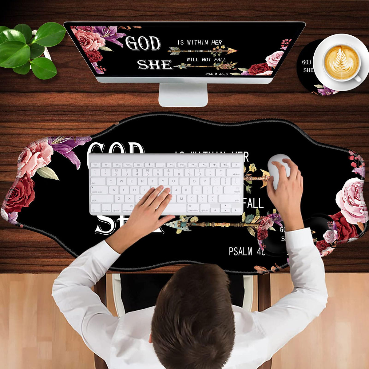 CICPLKSE Mouse Pad with Wrist Support + Desk Mat + Coaster 3 in 1 Set, XXL Large Gaming Mousepad