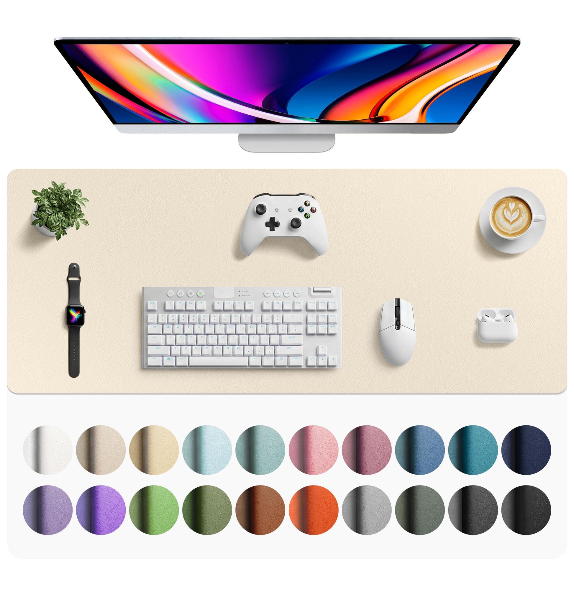 Aothia Faux Leather Desk Mat - Large Mouse Pad, Non-Slip PU Leather Blotter, Waterproof Writing