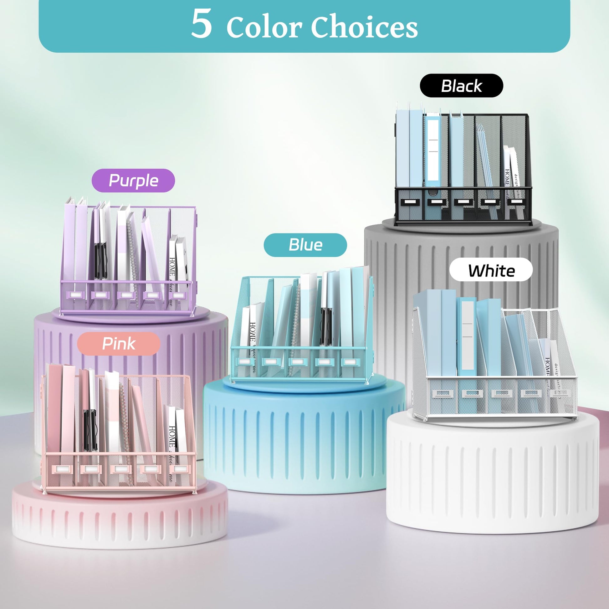 SUPEASY Desk Organizers Metal Desk Magazine File Holder with 5 Vertical Compartments Rack File