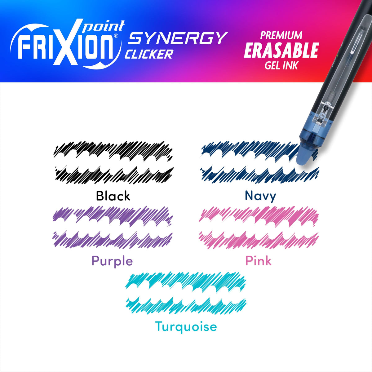 PILOT FriXion Synergy Clicker Erasable, Pack of 5, Assorted Colors