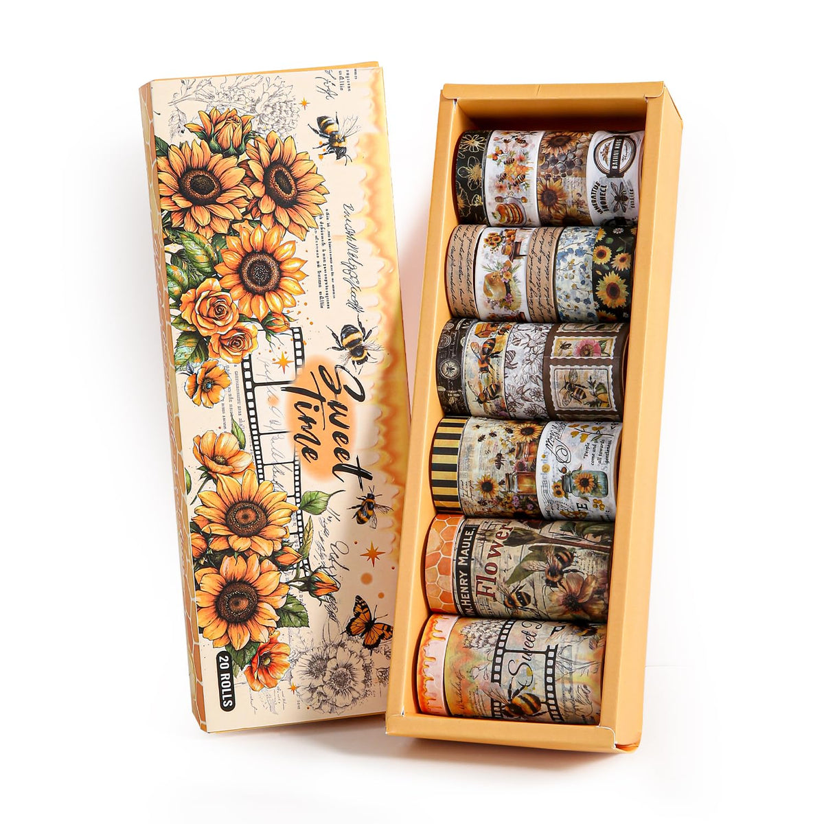 Washi Tape Set 20 Rolls - Vintage Bee Floral Butterfly Botanical Washi Tape Kit, Cute Retro