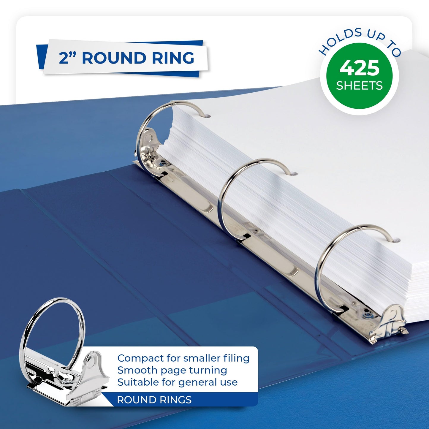 Samsill 2 Inch 3 Ring Binders, Economy Round Ring, Clear View Cover, 425 Sheet Capacity - for