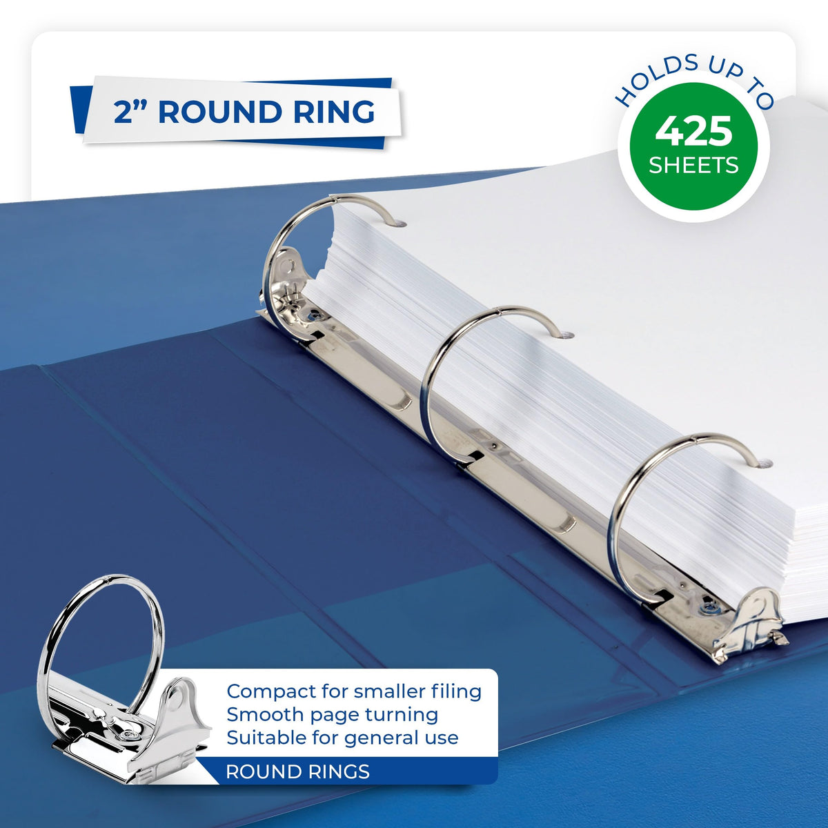 Samsill 2 Inch 3 Ring Binders, Economy Round Ring, Clear View Cover, 425 Sheet Capacity - for