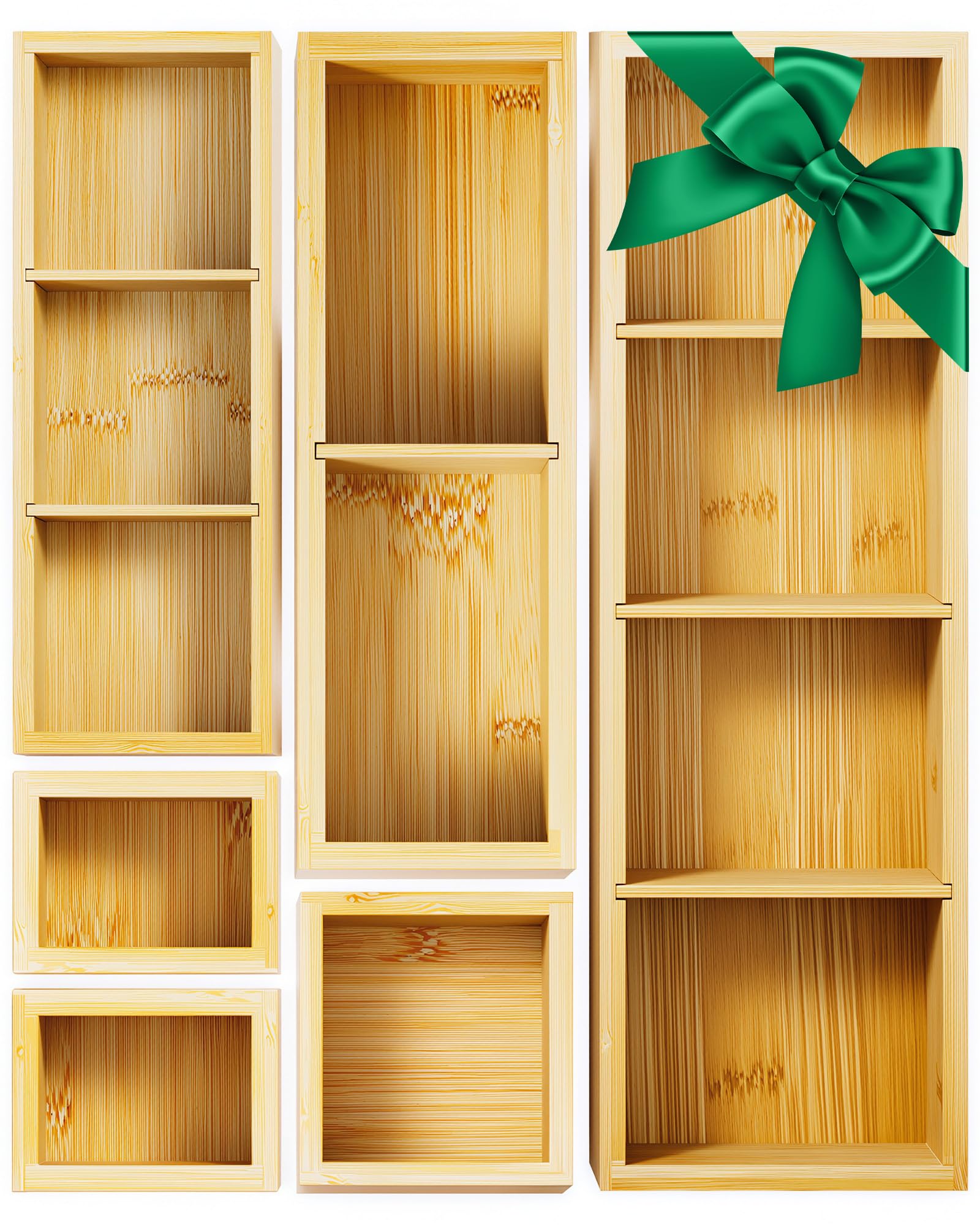 VA1KENE Bamboo Drawer Organizer Set, 6 PCS Trays with 12 Compartments