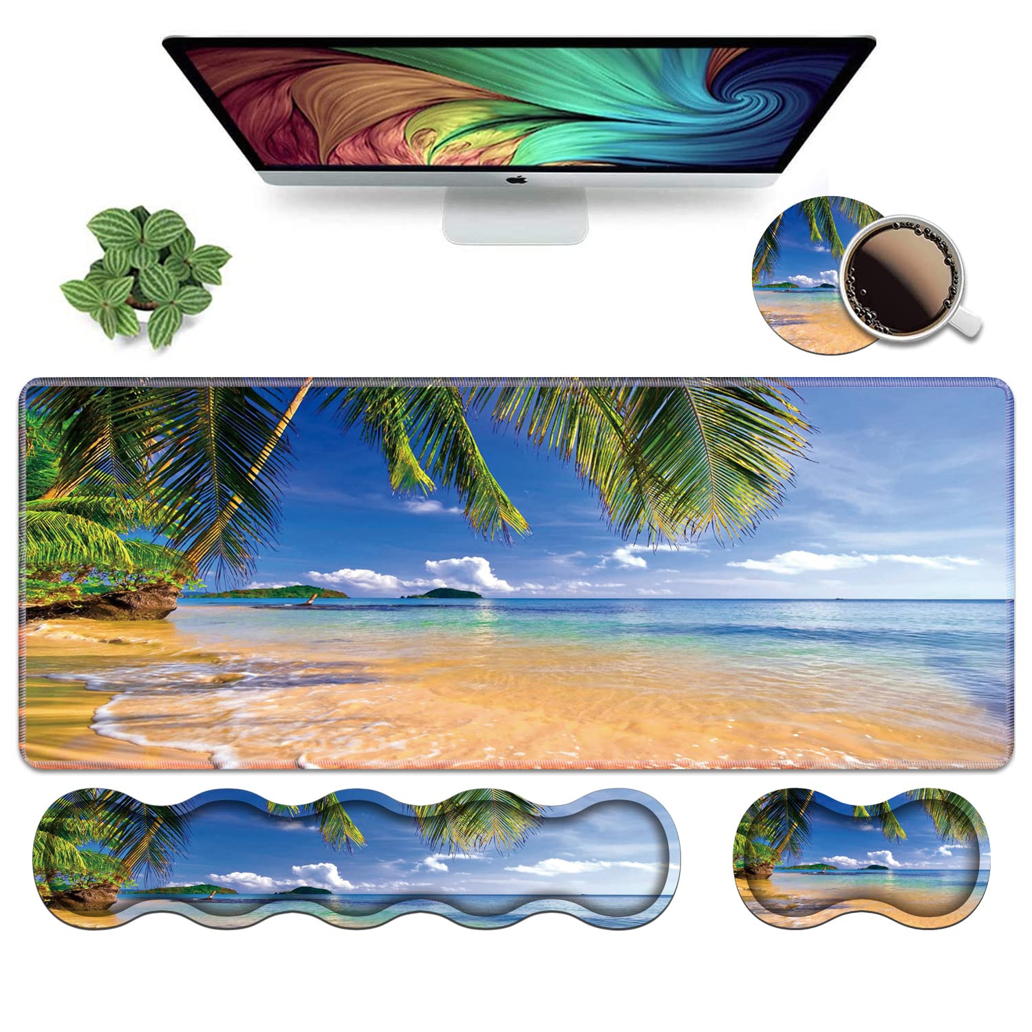 Ergonomic Keyboard Wrist Rest & Mouse Pad Wrist Rest Set, Large XXL Gaming Desk Mat 31.5"x 11.8"