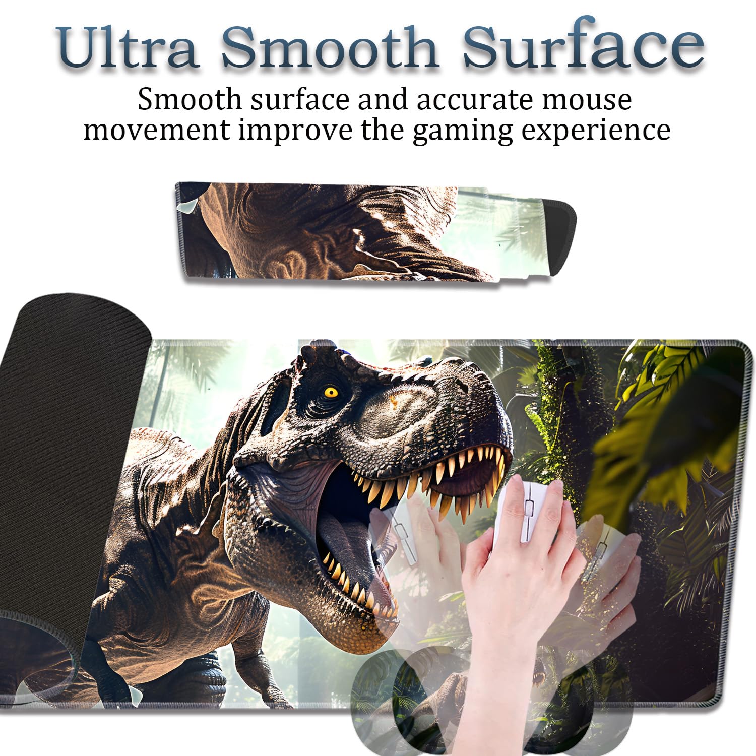 3-Piece Dinosaur T-Rex in Jungle Mouse Pad Set, Including Wrist Support Pad and Cup Holder, with