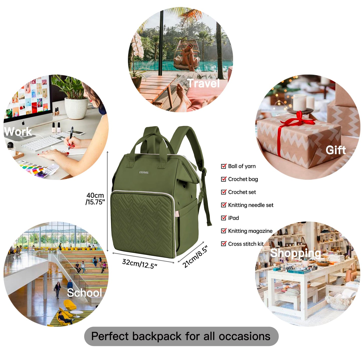 Leudes Knitting Bag Backpack,Yarn Storage Organizer Large Crochet Bag Tote Christmas Gift Yarn