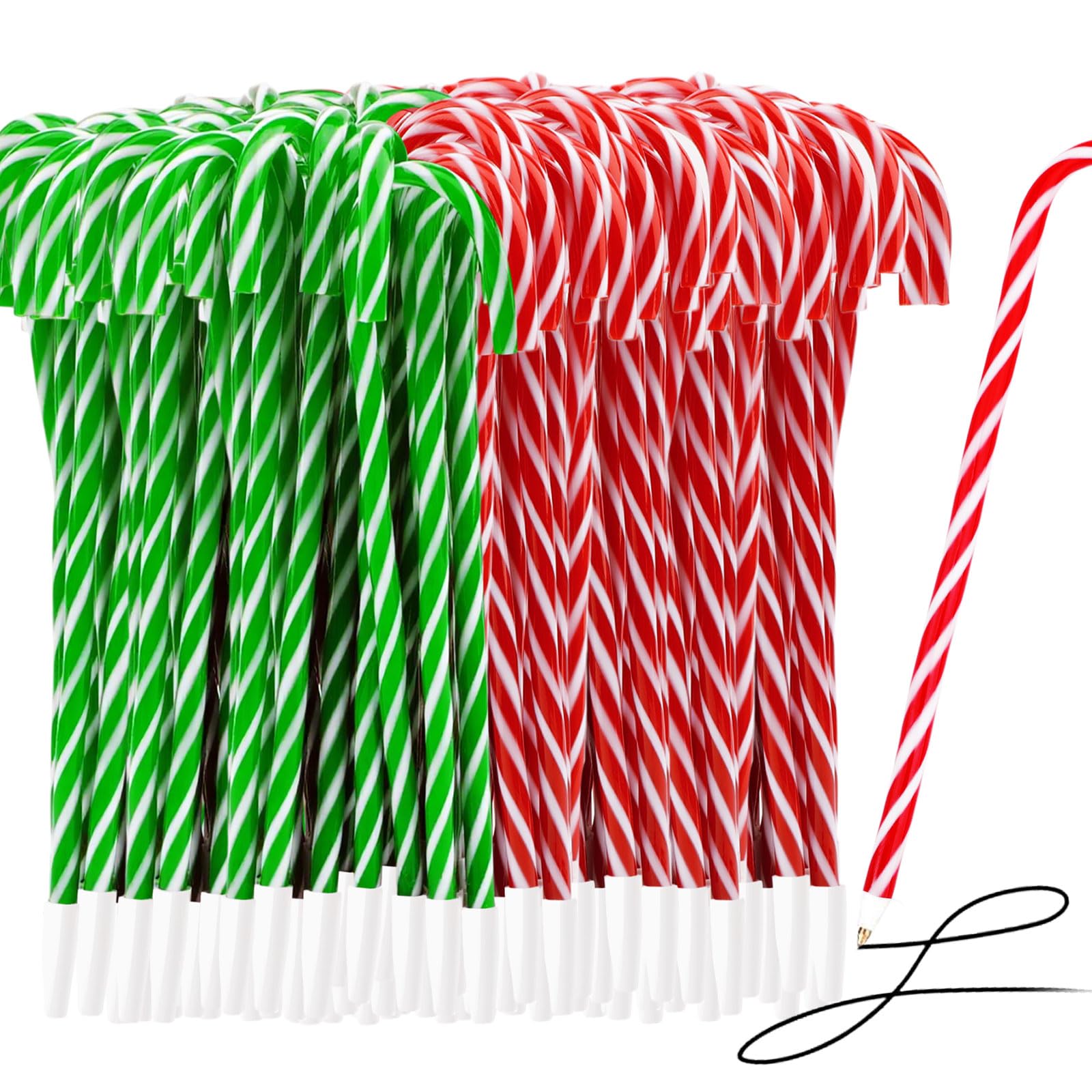 Zealor 100PCS Christmas Candy Cane Pen Christmas Ballpoint Pens with Black Ink Office School