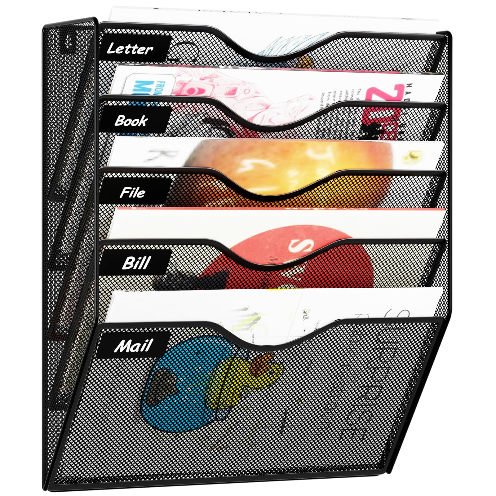 GDINDINFAN 5 Pockets Hanging Wall File Organizer Mail Holder, Wall Mounted Paper Document Folder
