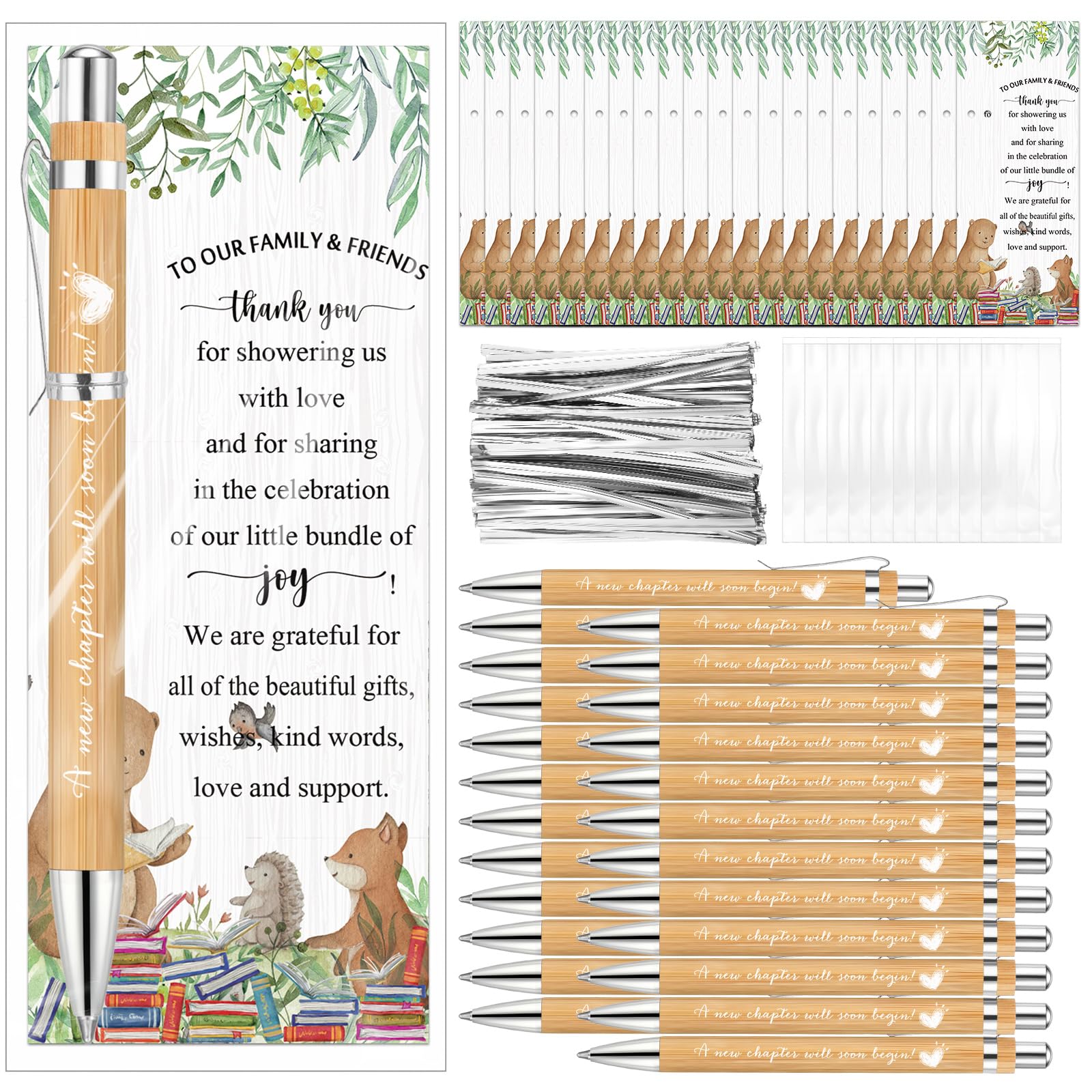 Spakon 36 Sets New Chapter Baby Shower Favor Pens with Thank You Bookmark