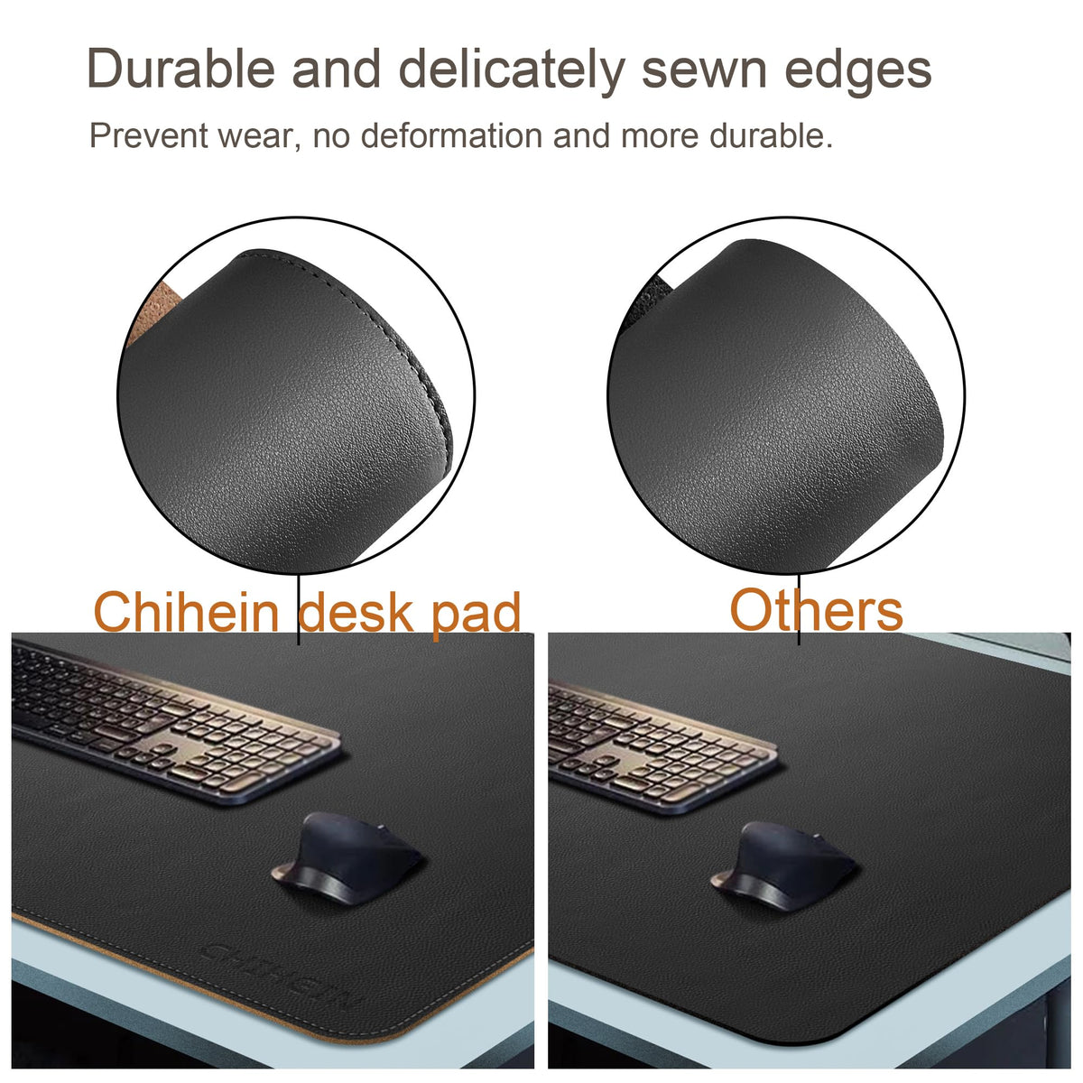 Chihein 63" x 28" 4XL PU Leather Desk Mat (Black/Gray), Huge Mouse Pad, Dual Sided Desk Pad