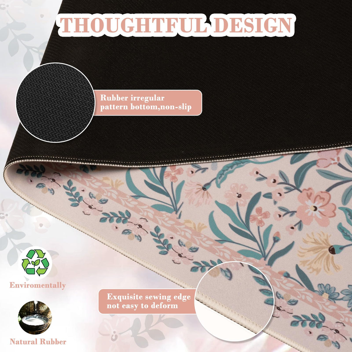 iCasso Aesthetic Desk Mat,31.5x11.8in Mouse Pads, Pink Floral