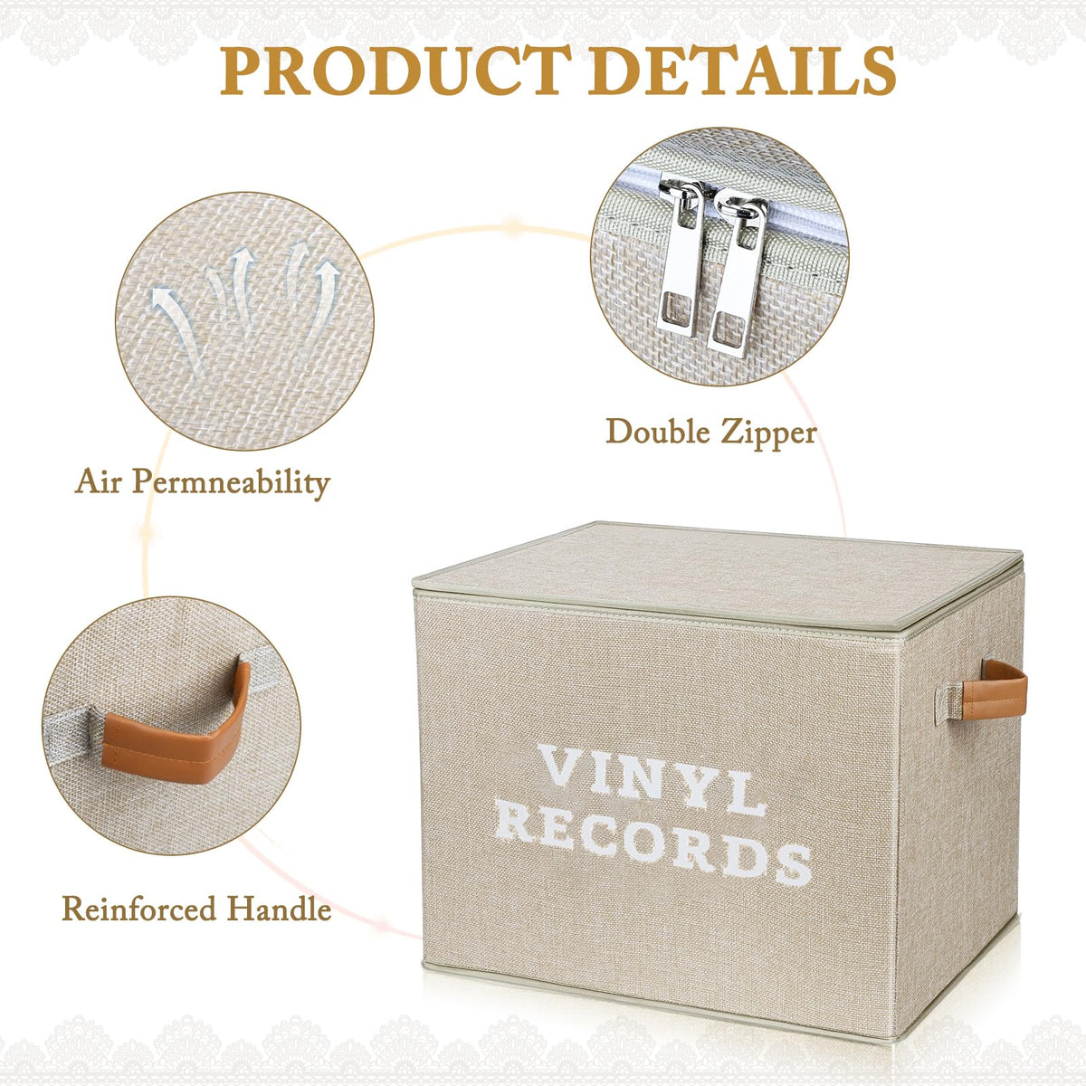 Lukeline Vinyl Record Storage Box, Decorative Moving Box for Records with Handles,LP Record Storage