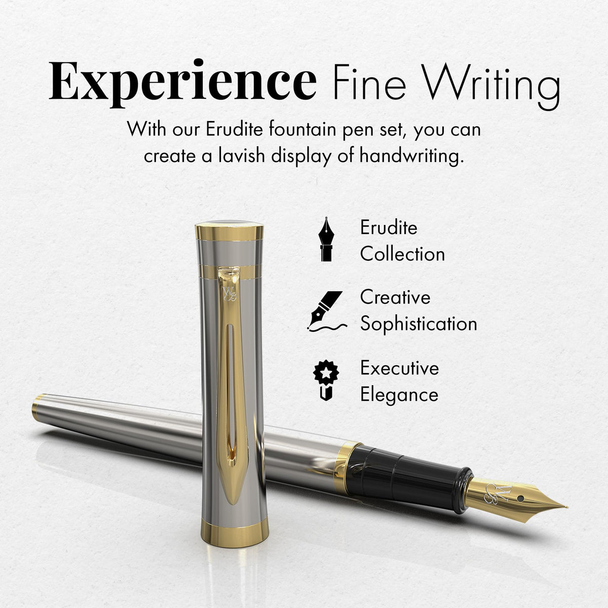 Wordsworth & Black Fountain Pen Set for Writing,Extra Fine Nib, Silver