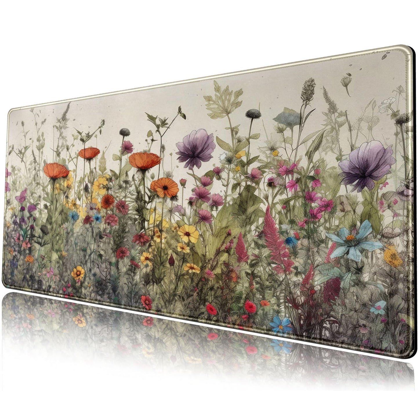 Watercolor Flowers Desk Mat Floral Boho XL Mouse Pad Large Mousepad Extended Vintage Aesthetic