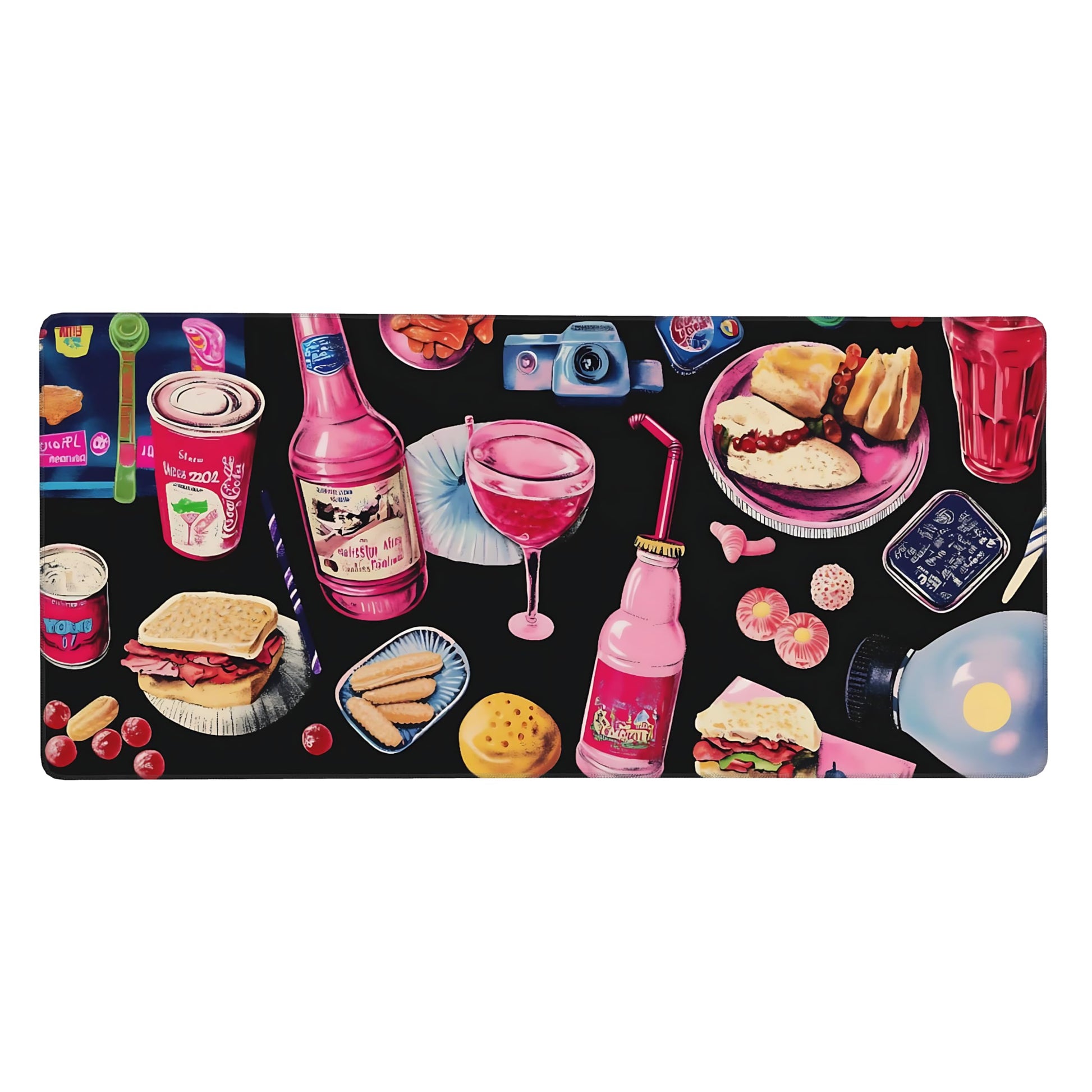 Cute Aesthetic Party Gaming Mouse Pad, Black Pink Minimalist Desk Mat with Anti-Slip Base &