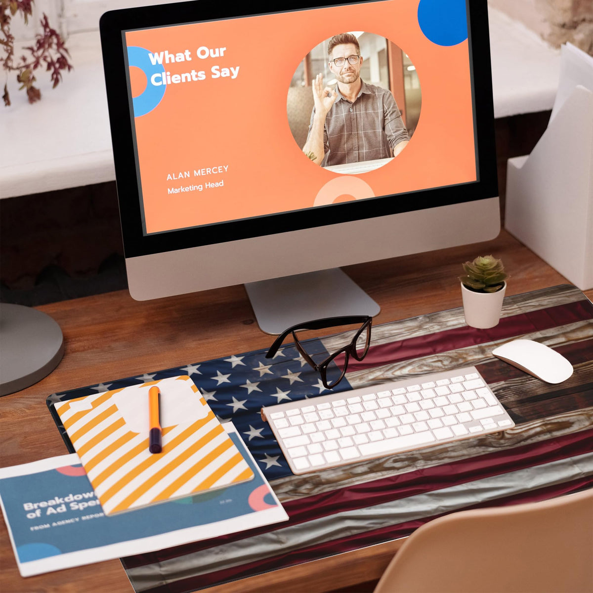 Eflxamz Large Gaming Mouse Pad for Desk,Wooden American Flag Desk Mat,Wooden USA Flag Desk