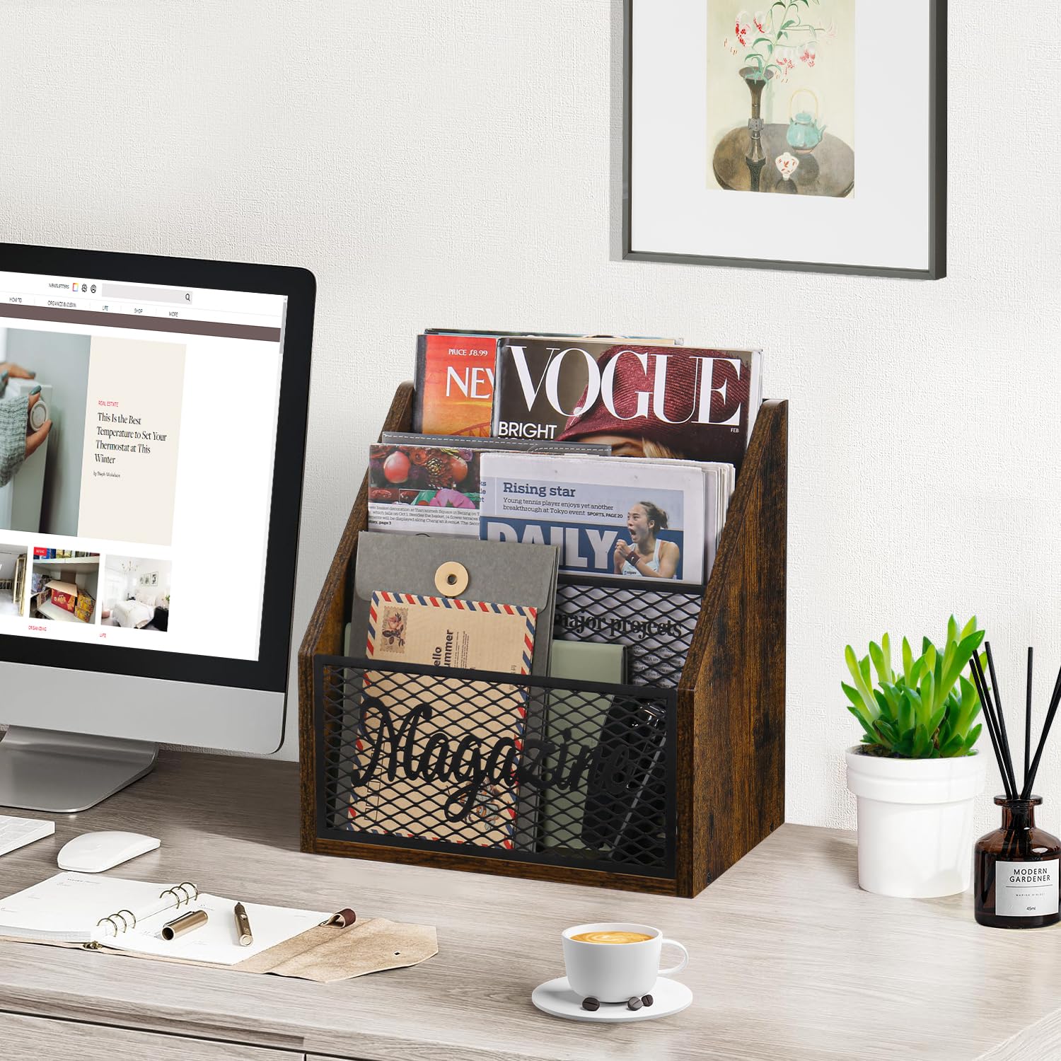 YINMIT 3 Tier Magazine Rack, Stepped Magazine Holder Floor for Home Storage