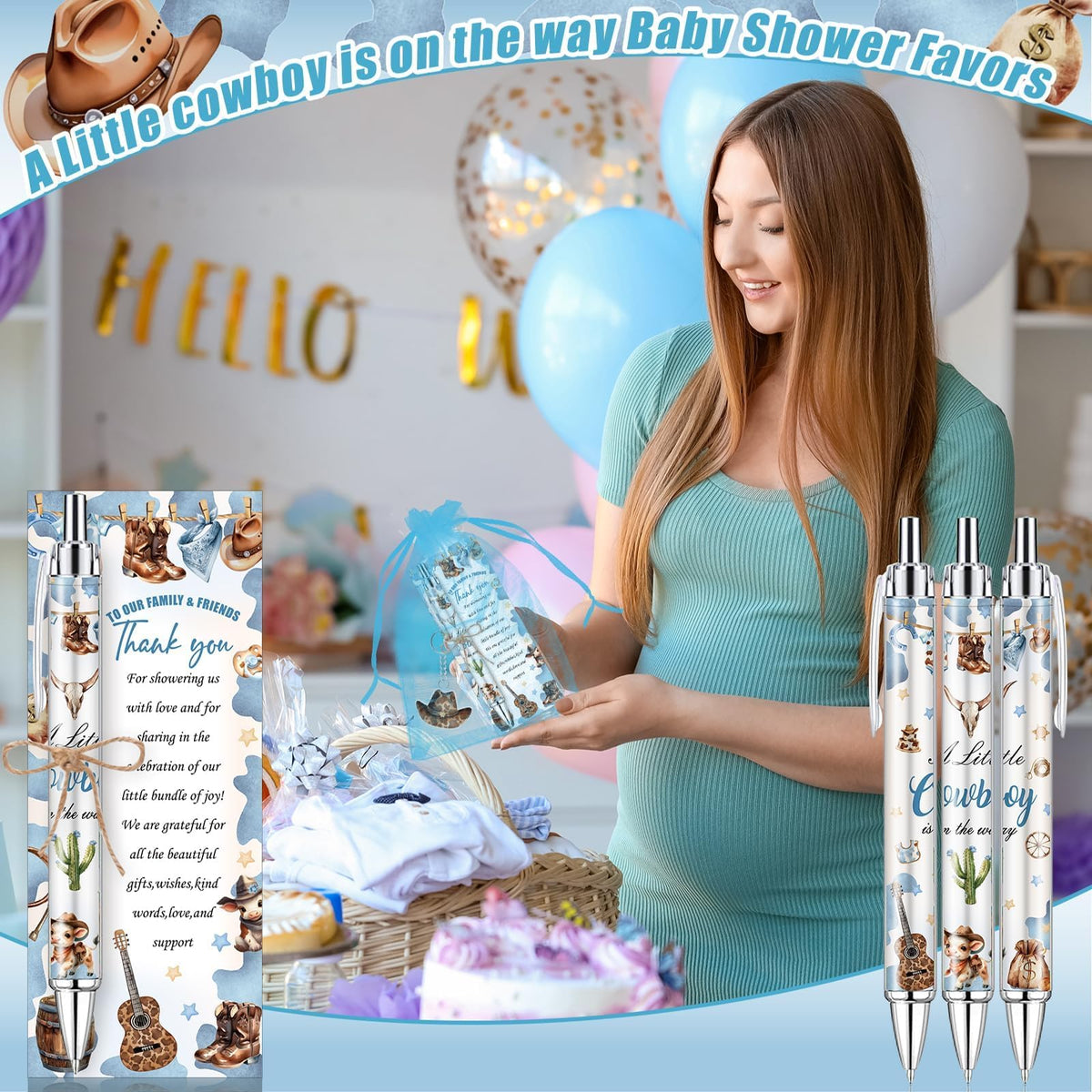 EYNDYN 145 Pieces Cowboy Baby Shower Favors for Guest A Little Cowboy is On the Way Ballpoint Pens