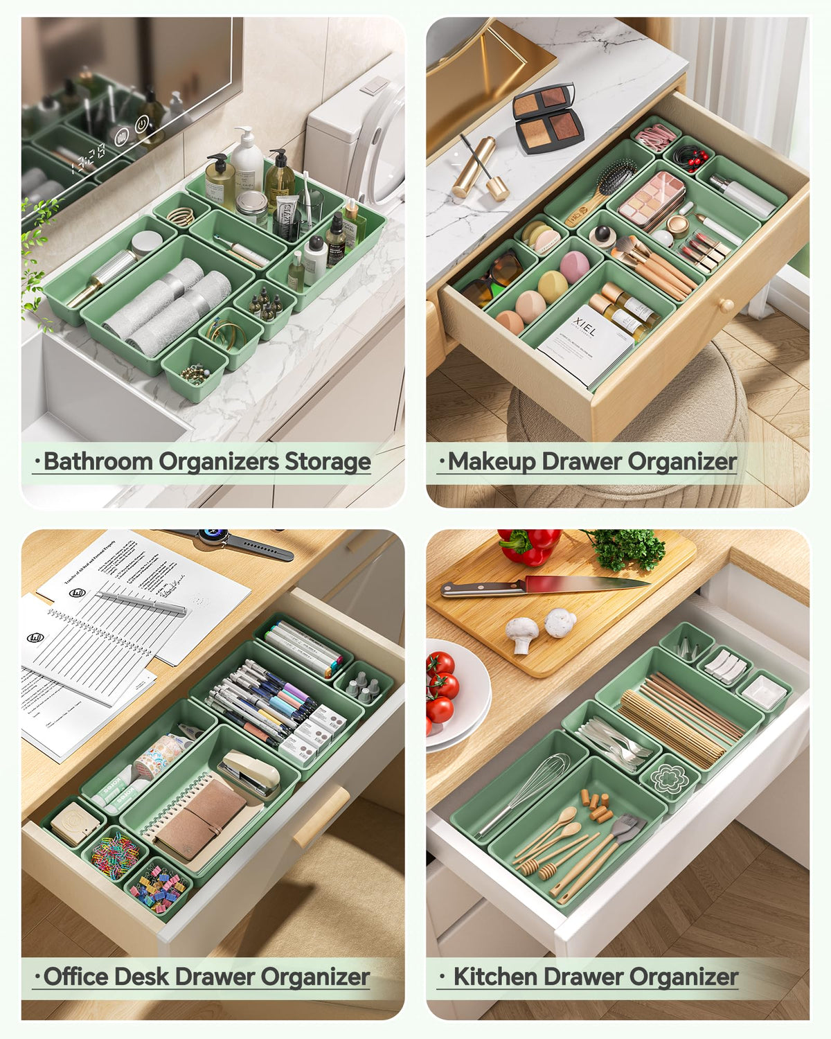 KEMETHY 25 PCS Plastic Drawer Organizers Set, 4 Sizes Vanity Organizer, Makeup and Desk Drawer