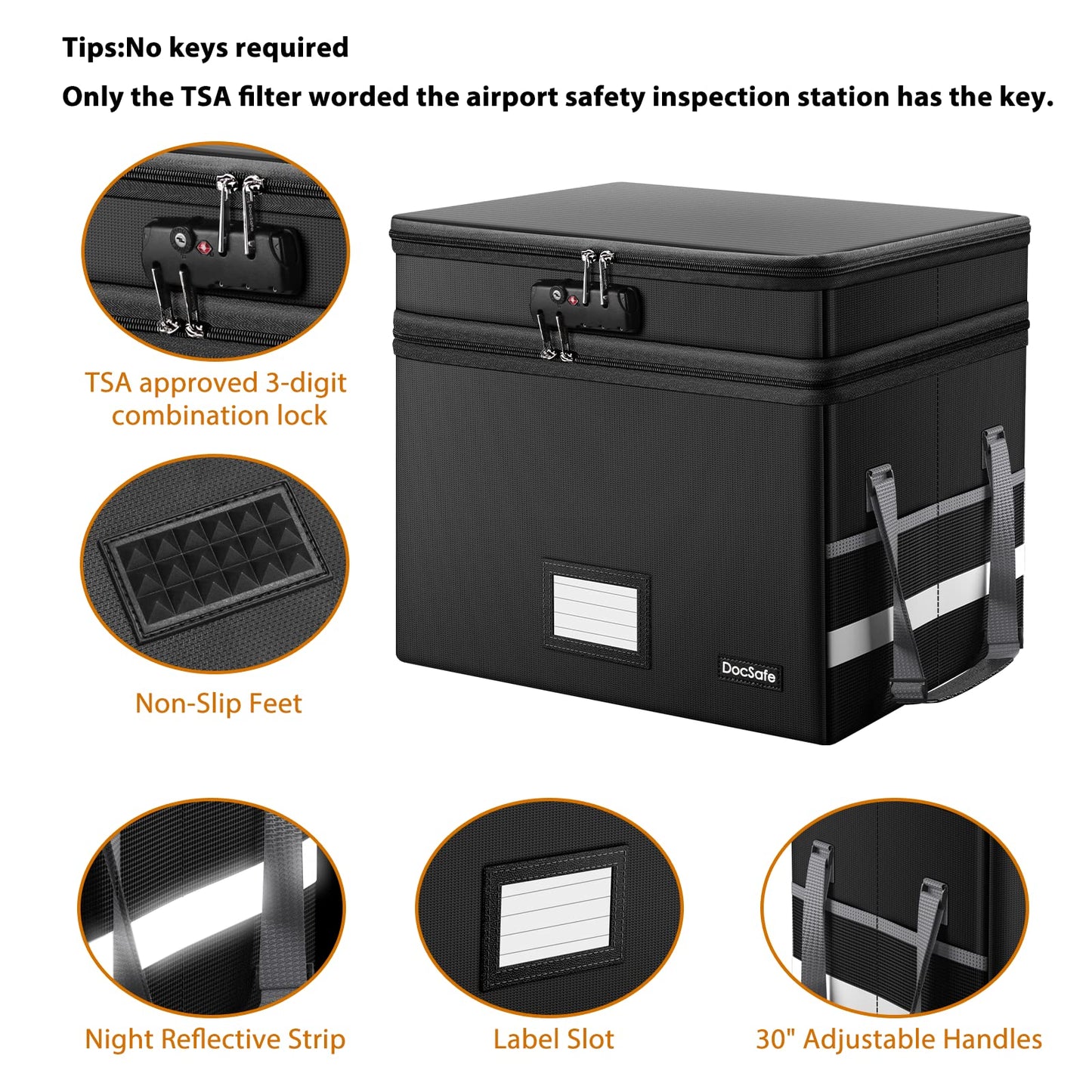 DocSafe File Box with Lock,Multi-Layer Fireproof Document Box Collapsible File Storage Organizer