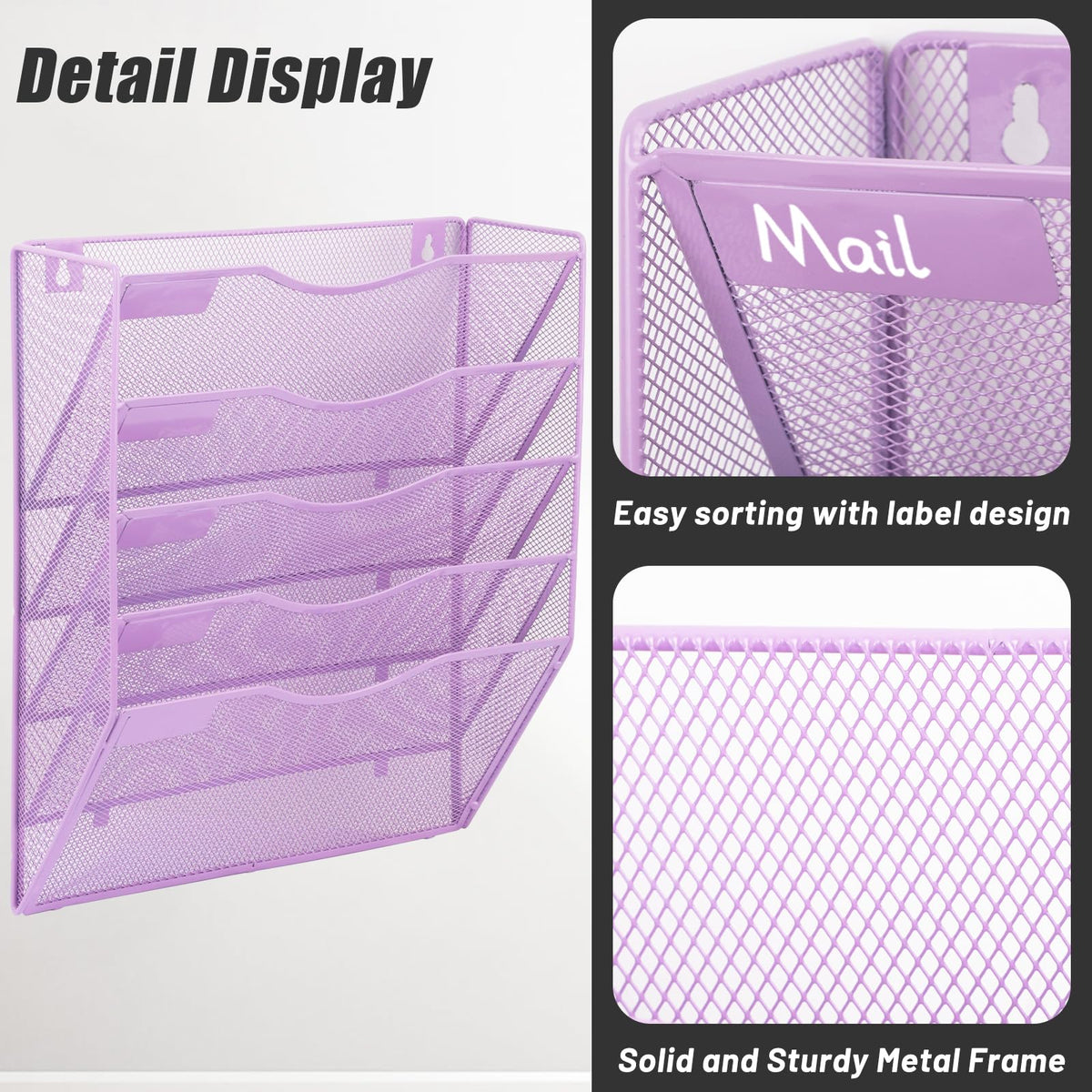 EASEPRES 5 Pocket Mesh Hanging Wall File Organizer, Wall Mounted Mail Paper Document Folder Holder