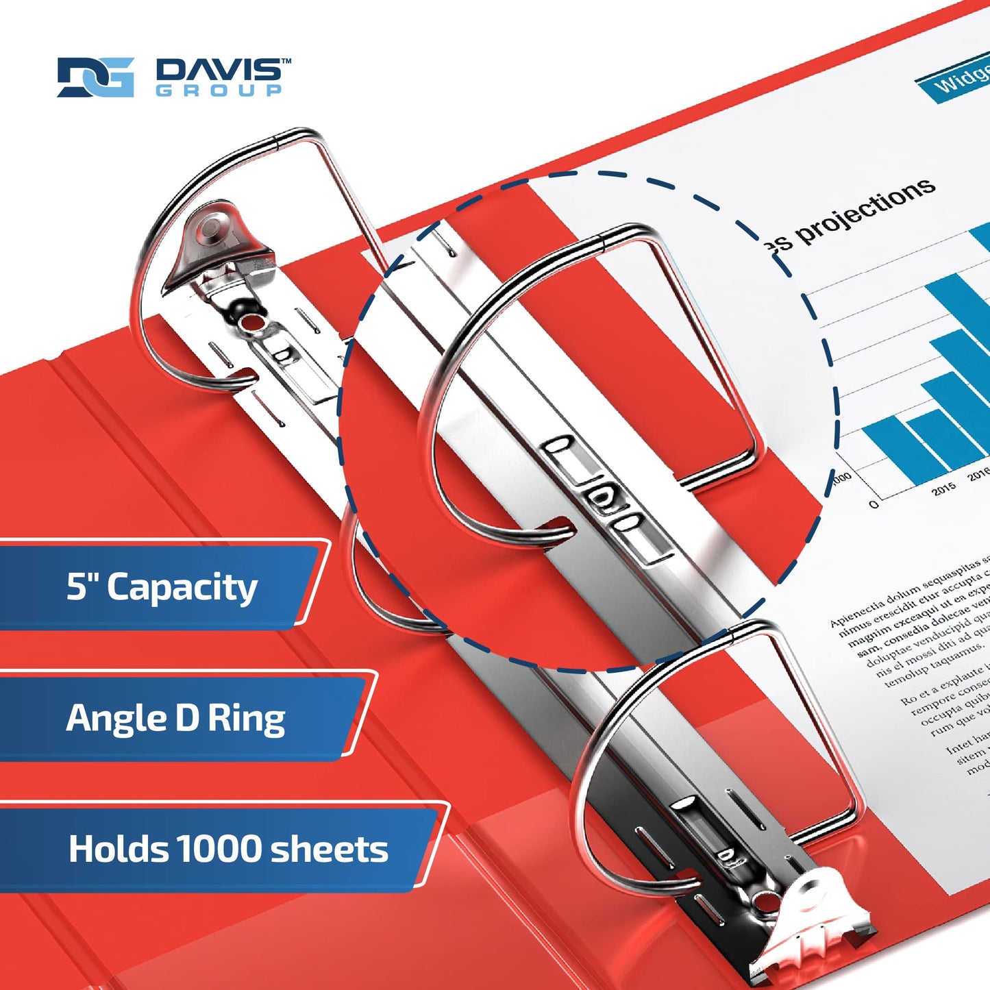 Easyview 3-Ring Binder, Clear-View Cover, 5" D Rings, Red, 4 Pack