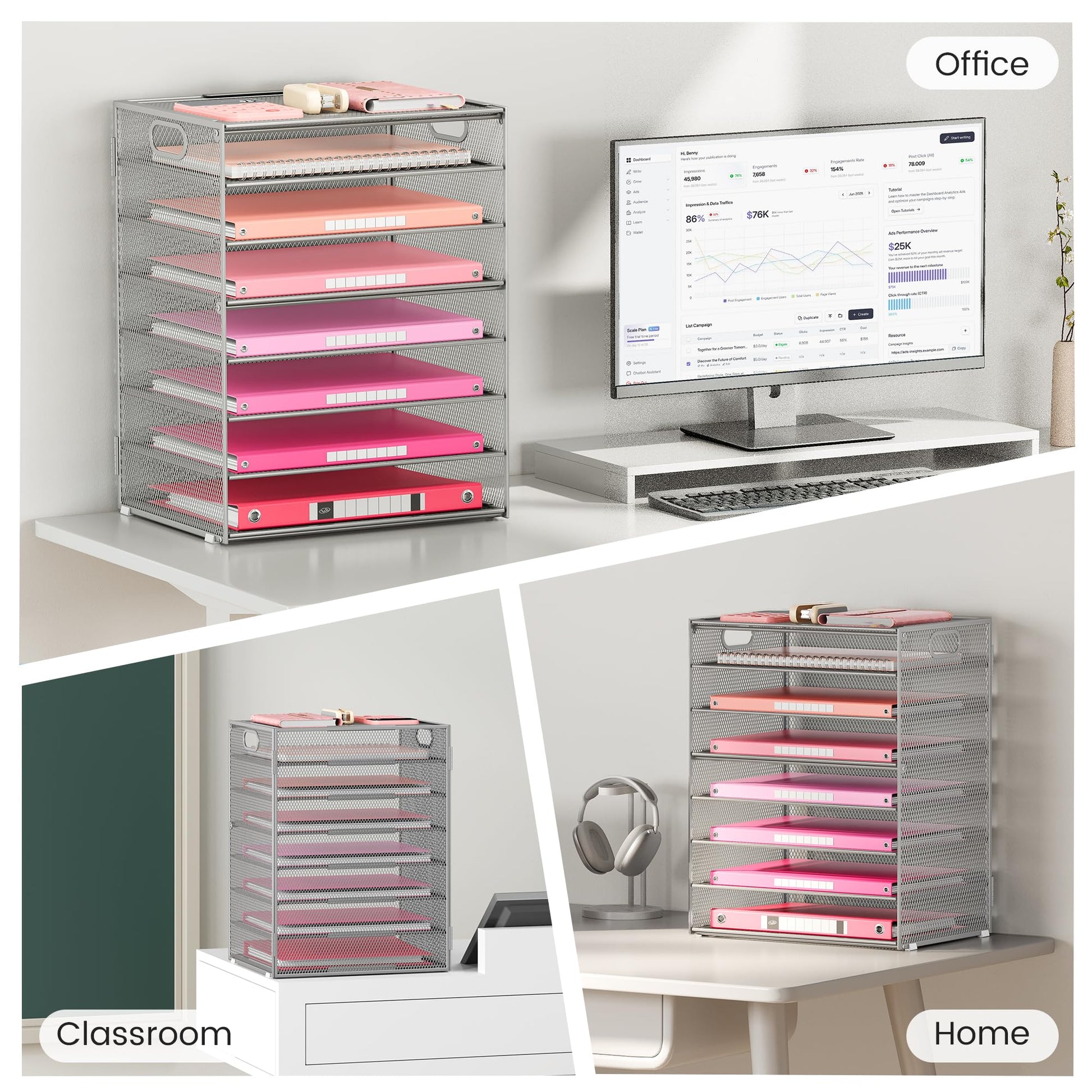 Lavatino 2 Pack 8-Tier Office Desk File Organizer, Letter Tray Paper Organizer with Handle
