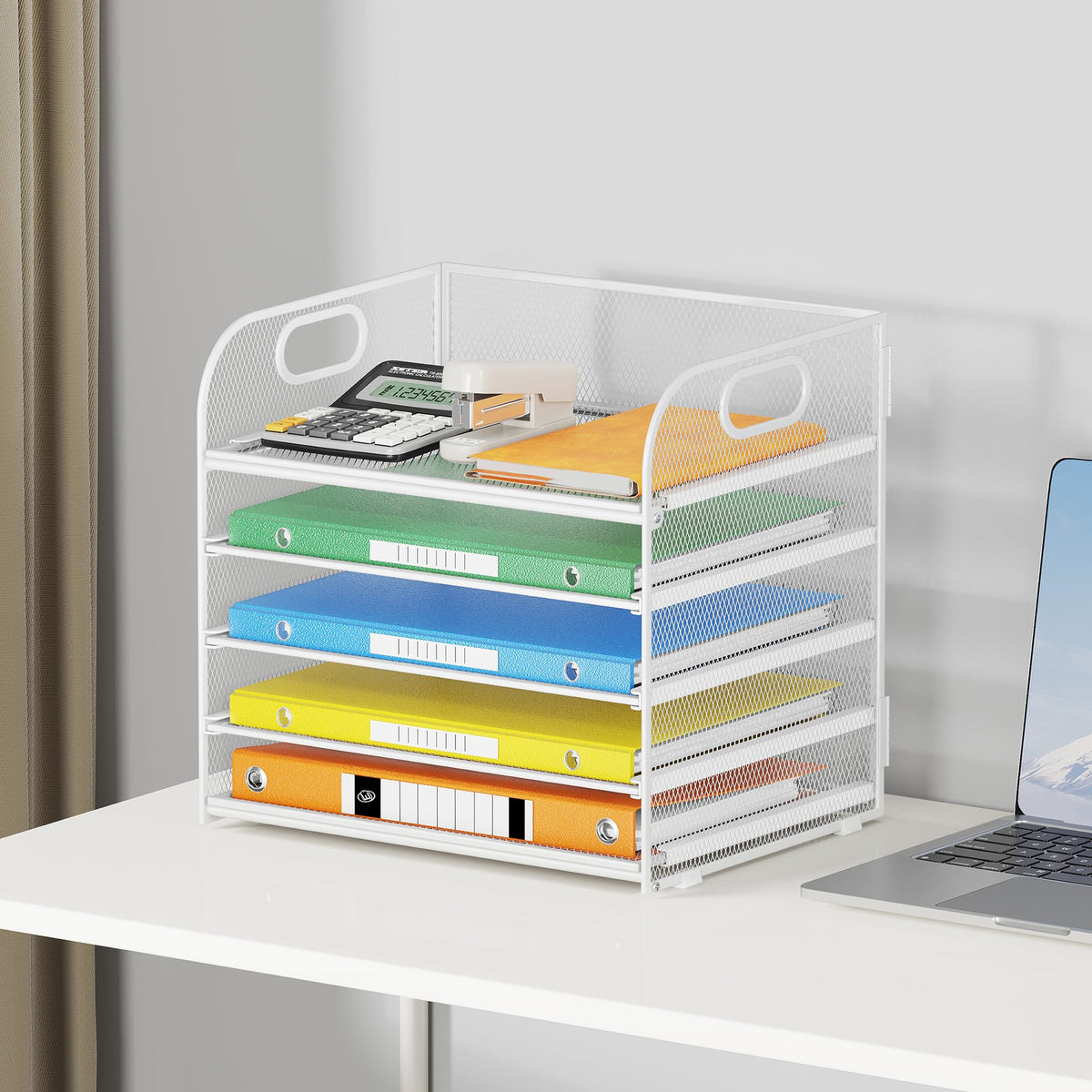 Lavatino 5 Tray Paper Organizer Letter Tray with Handle - Mesh Desk File Organizer, Paper Sorter