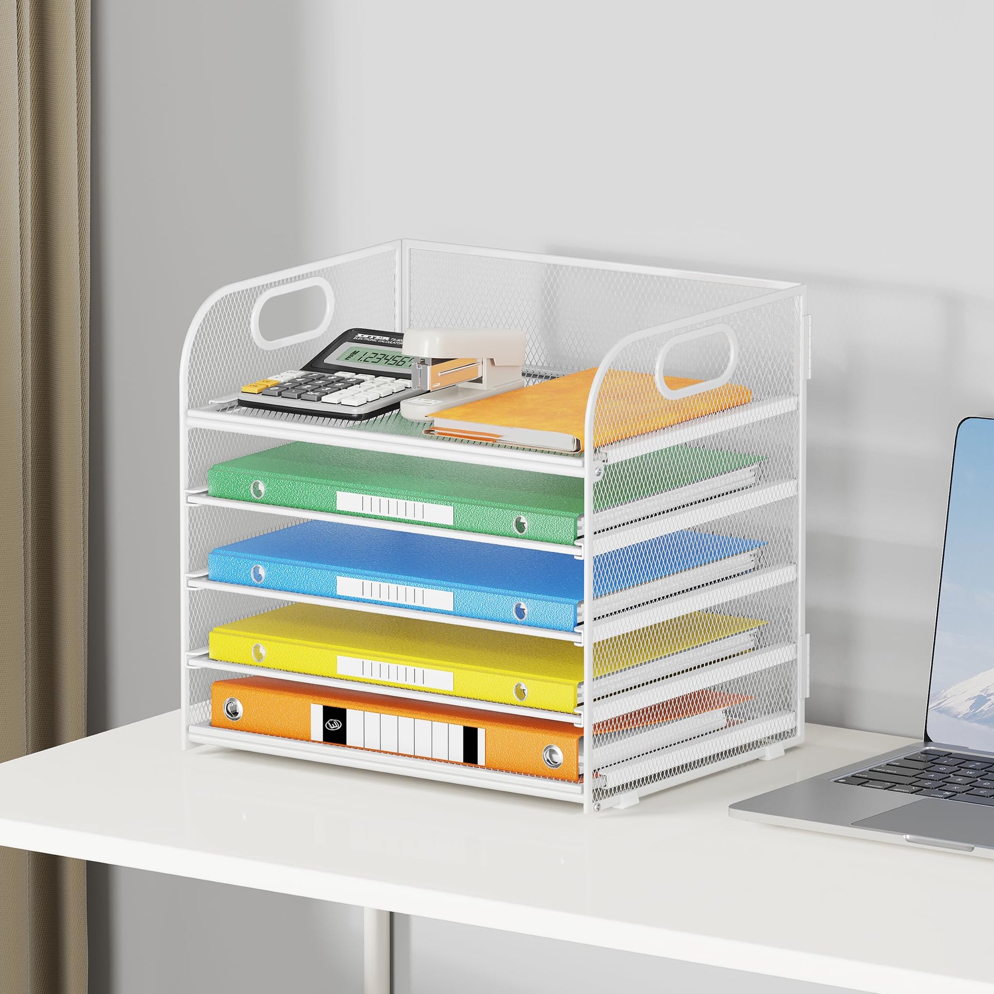 Lavatino 5 Tray Paper Organizer Letter Tray with Handle - Mesh Desk File Organizer, Paper Sorter