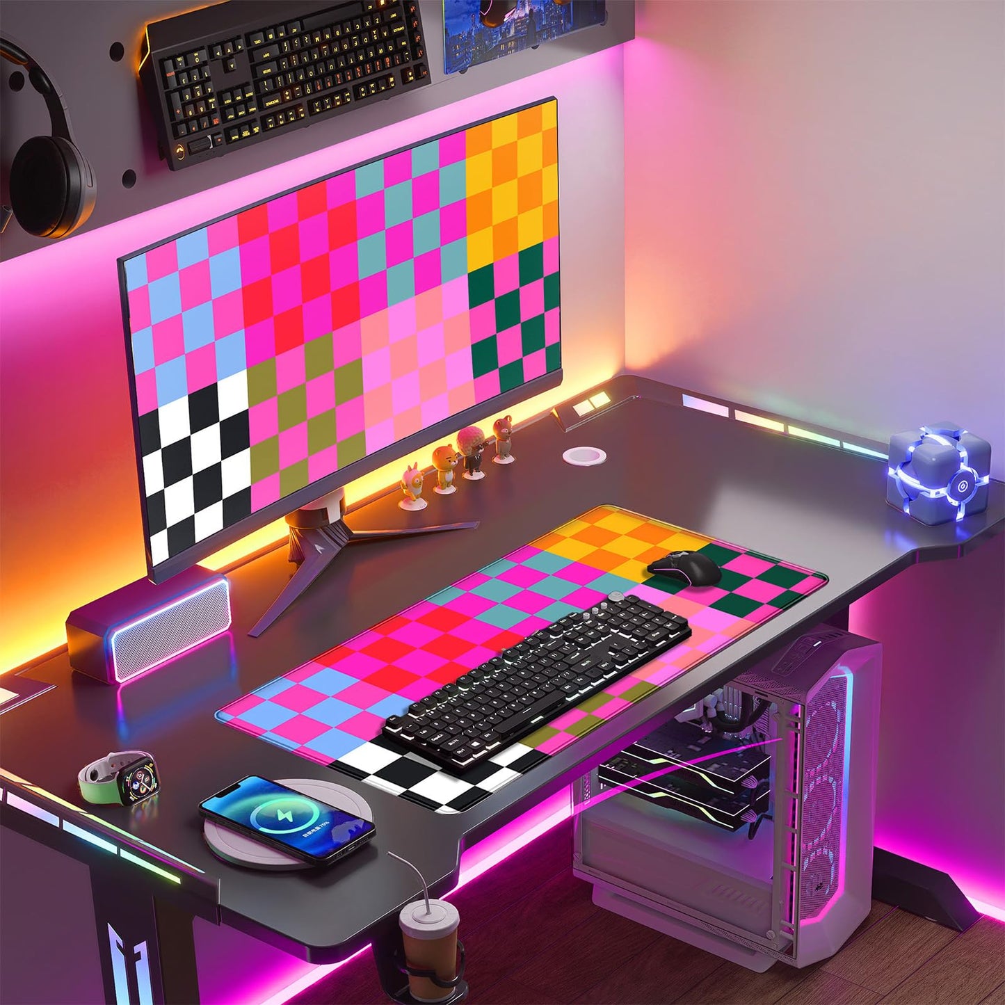 Nasdalgias Checkered Desk Mat Pink Desk Matt for Desktop Desk Pad XXL Large Mouse Pad Deskmat Big