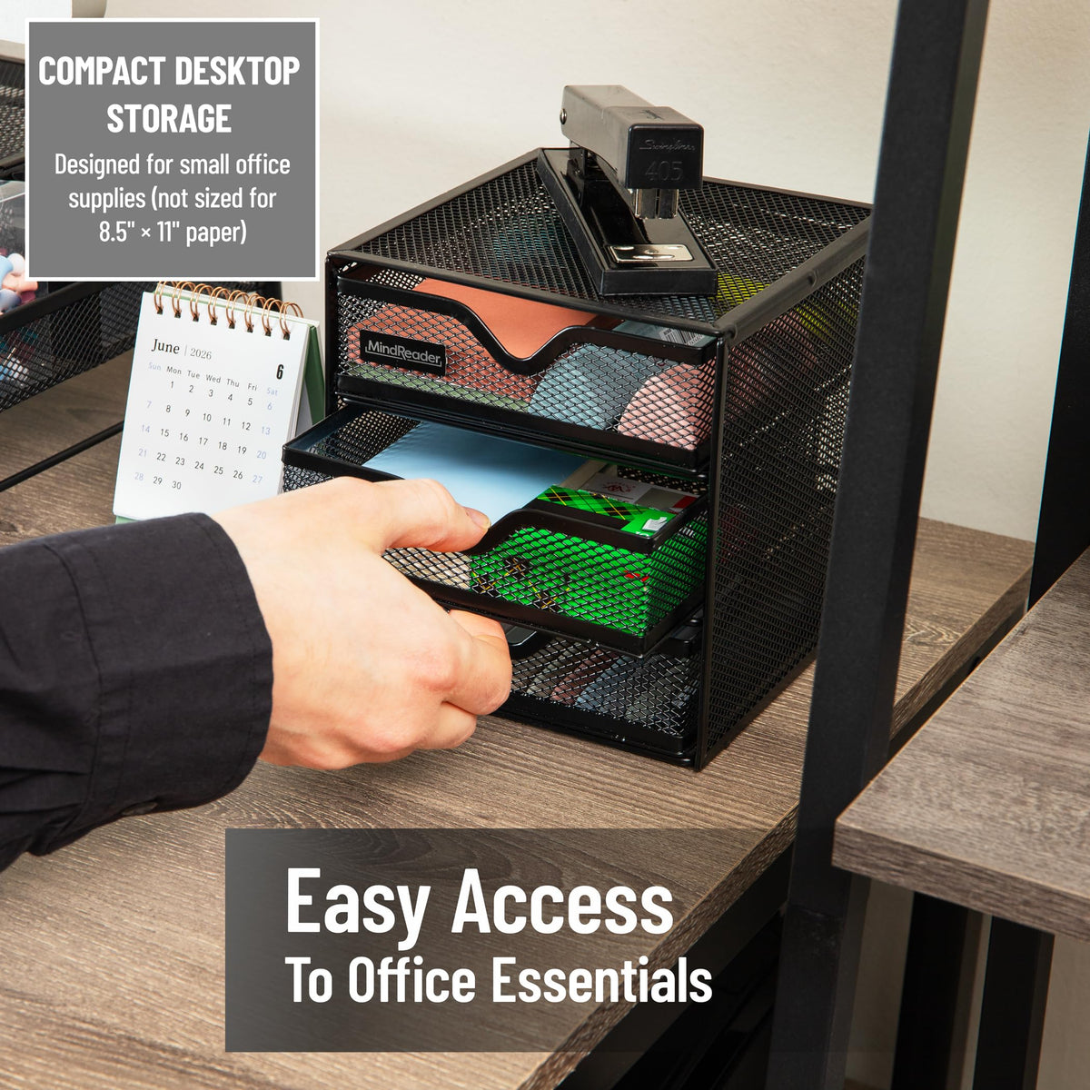 Mind Reader 3-Drawer Desktop Organizer for Small Office Supplies, Black