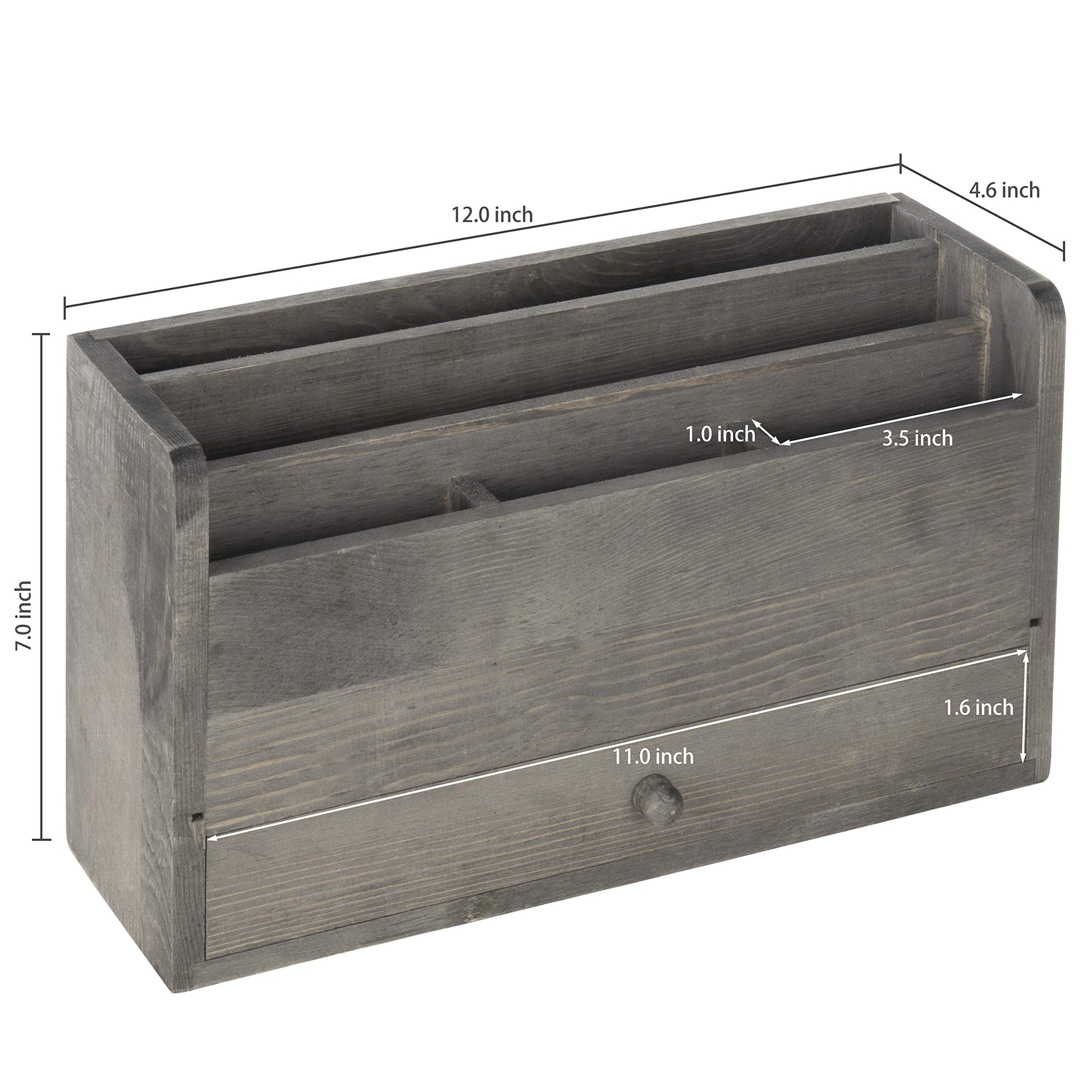 MyGift Rustic Gray Solid Wood Office Desk Supplies and Stationery Organizer, 5 Slot Wooden Desktop