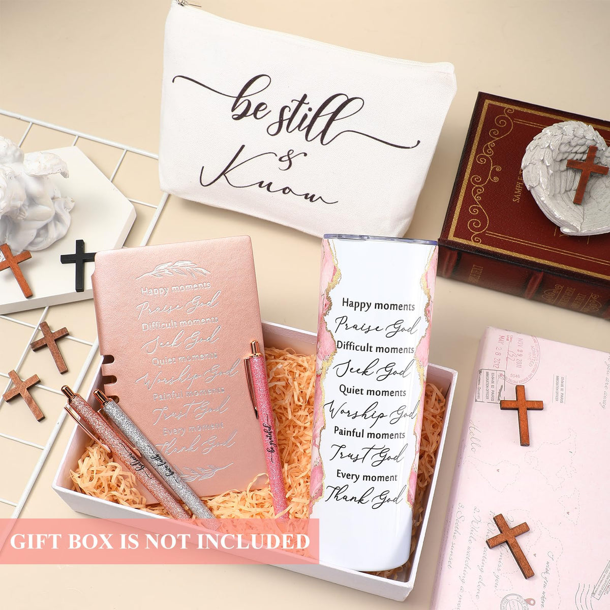 Domensi 6 Pcs Christian Gifts Set, 20 oz Tumbler Notepad Pens, Rose Pink
