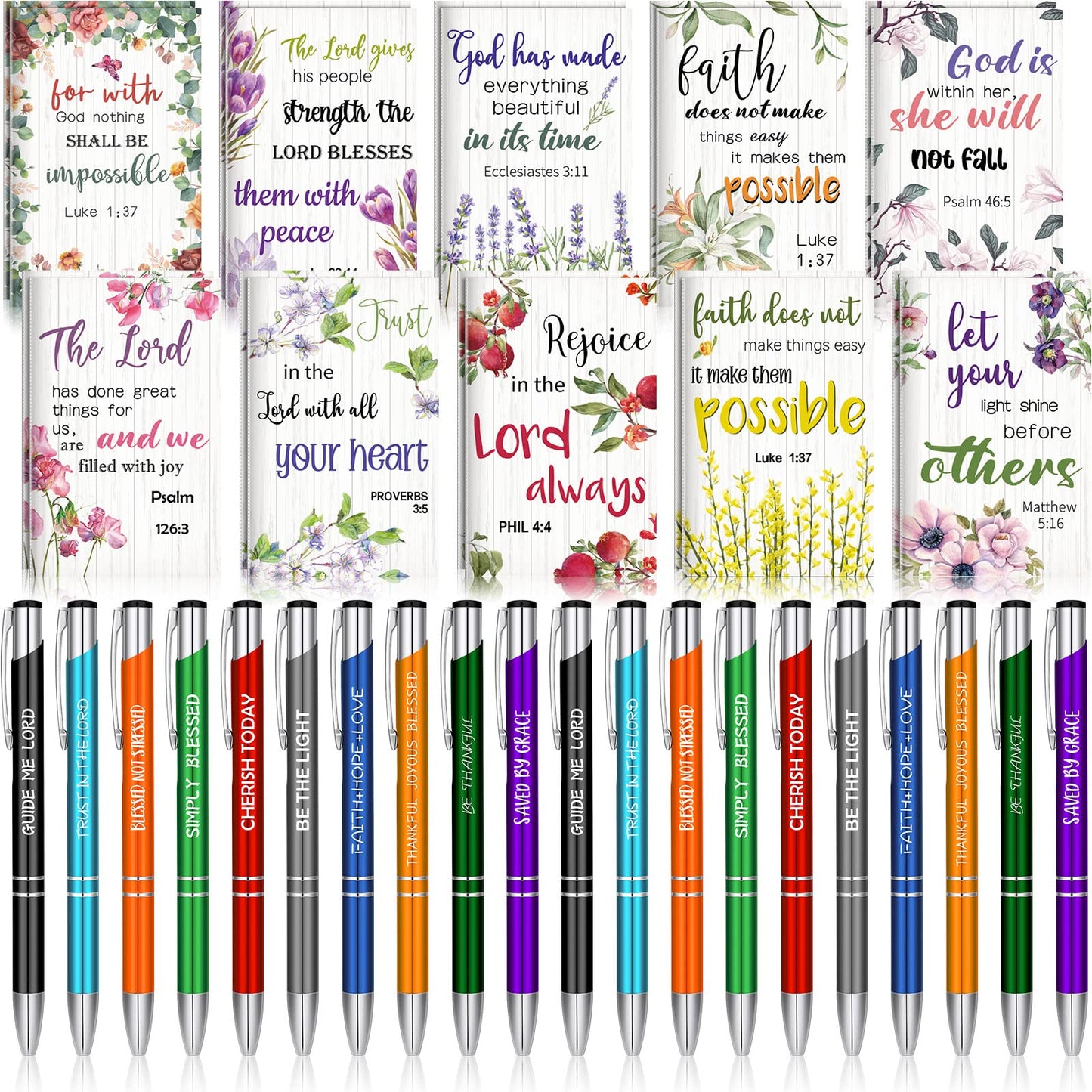 Geyee 40 Pcs Back to School Gift Bulk Christian Notepad Pen Set 20 Bible Verse Mini Notebook 20