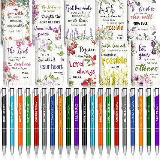 Geyee 40 Pcs Back to School Gift Bulk Christian Notepad Pen Set 20 Bible Verse Mini Notebook 20