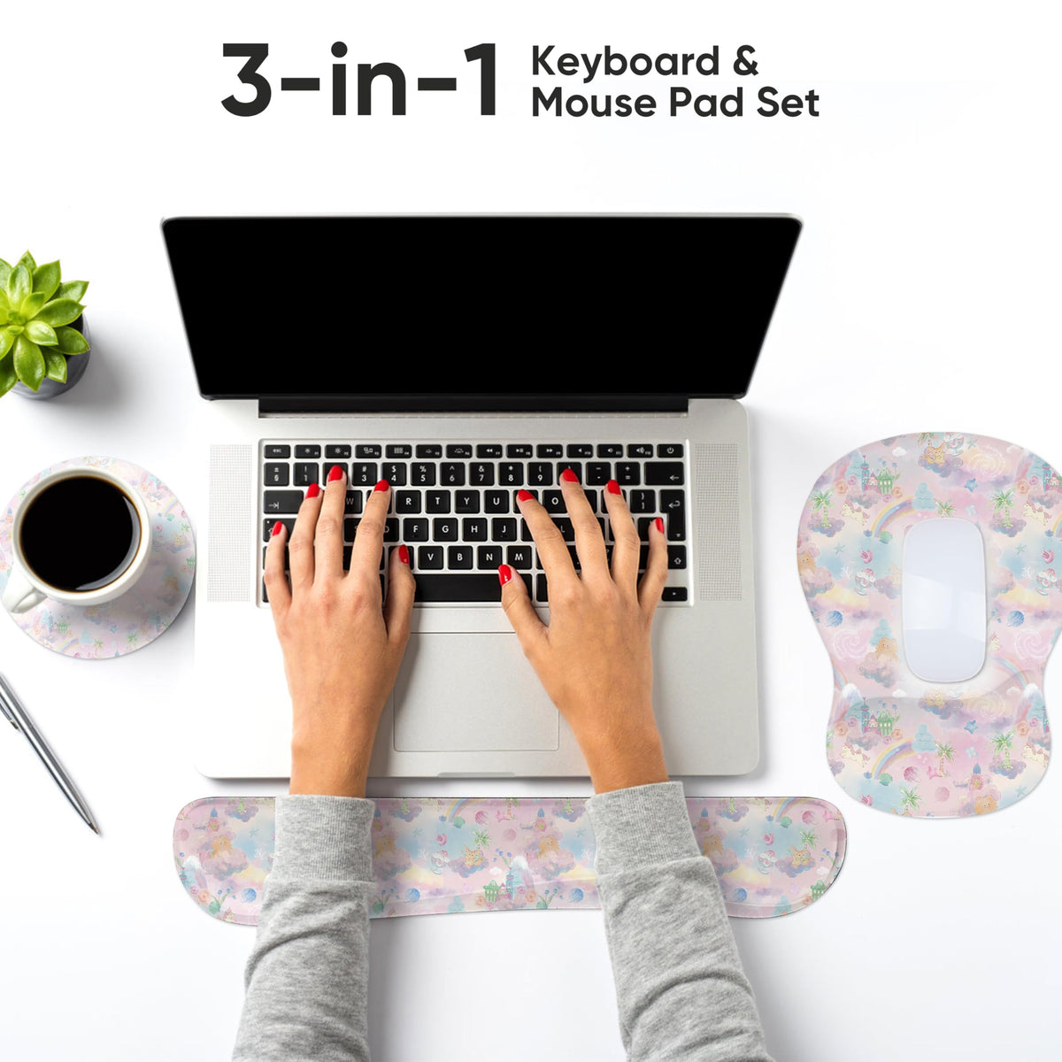 WINTOJO Wrist Rest Support for Mouse Pad Keyboard Set Circle Coaster Gaming Mouse Pad Ergonomic Gel