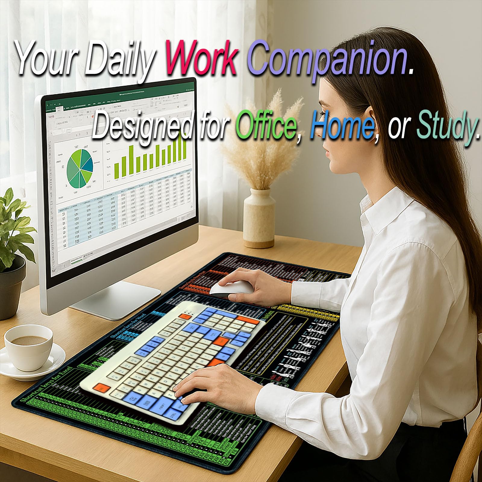 Raryine Excel/Word/Power Point/Windows Mouse pad,Non-Slip&Waterproof Large Gaming Office pc Desk
