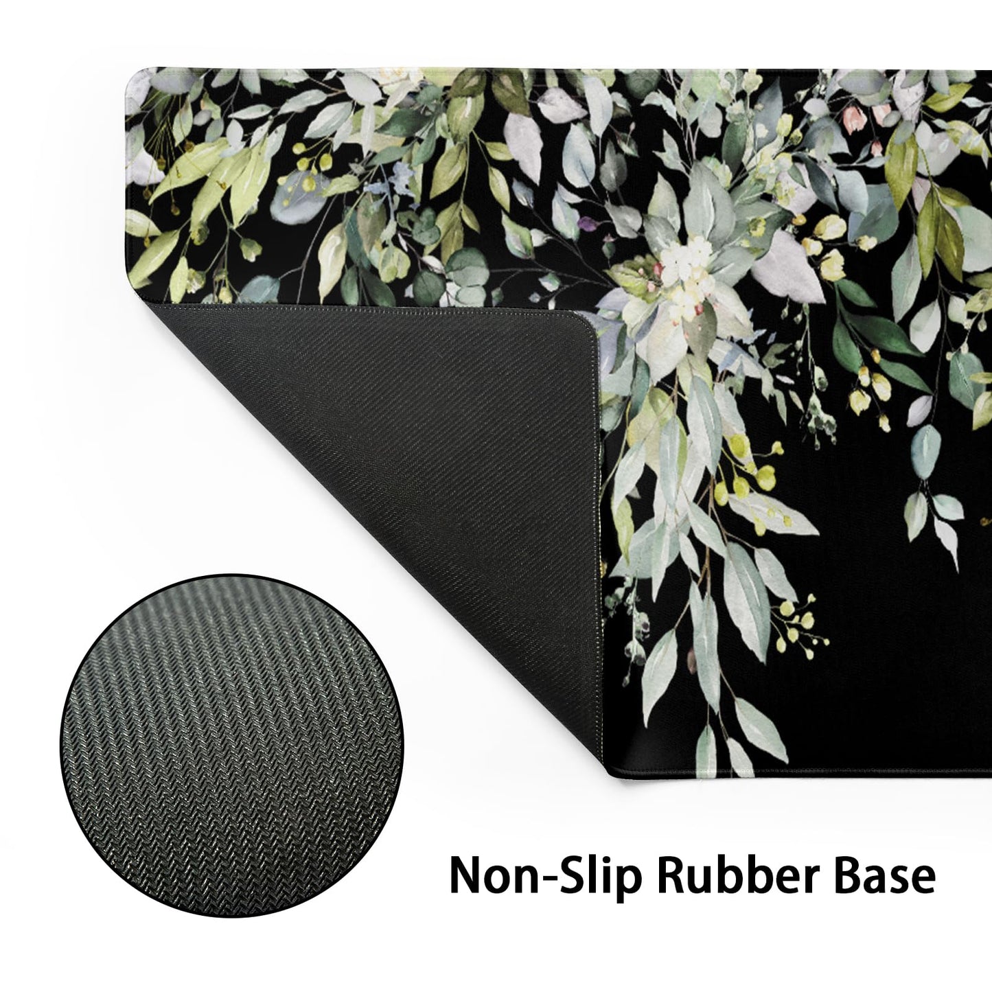 Green XXL Sage Green Leaves Gaming Mouse Pad 35.4"X15.7" Wildflower Extended Keyboard Mat Non-Slip