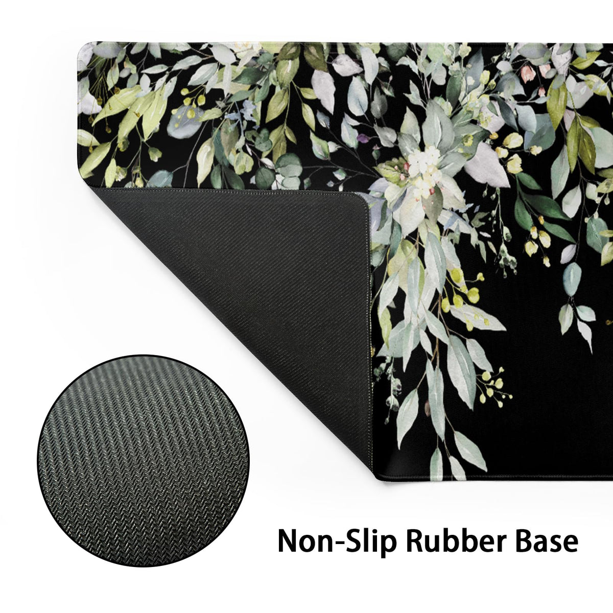 Sage Green Leaves Mouse Pad 31.5x11.8in Floral Black Gaming Mouse Pad Vintage Aesthetic Desk Pad