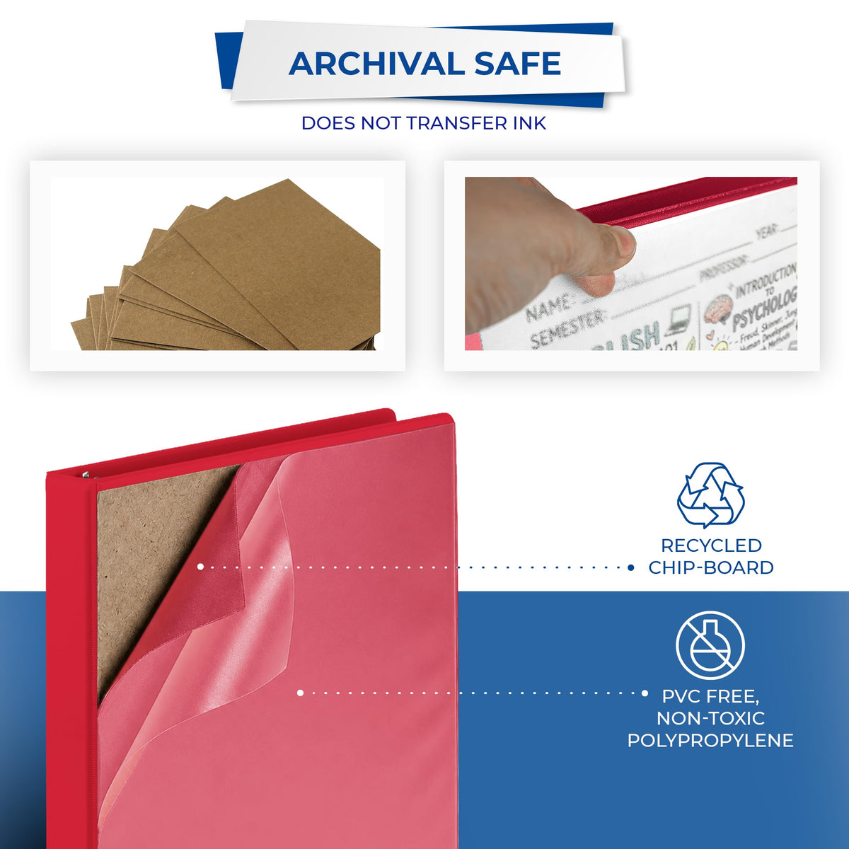 Samsill Durable 1 inch 3 Ring Binder, D Ring Binder, 100% Recycled Chipboard, Red, 12 Pack