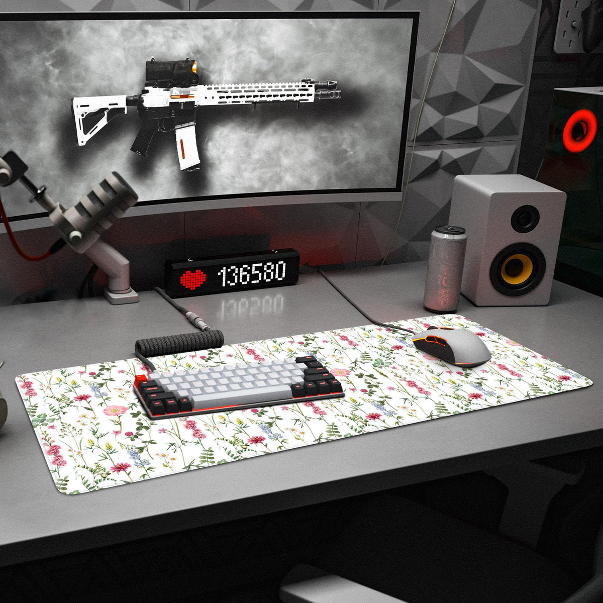 White Kawaii Flower Mouse Pad Large Desk Mat Extended Keyboard Mouse Pad Cute Mousepad with