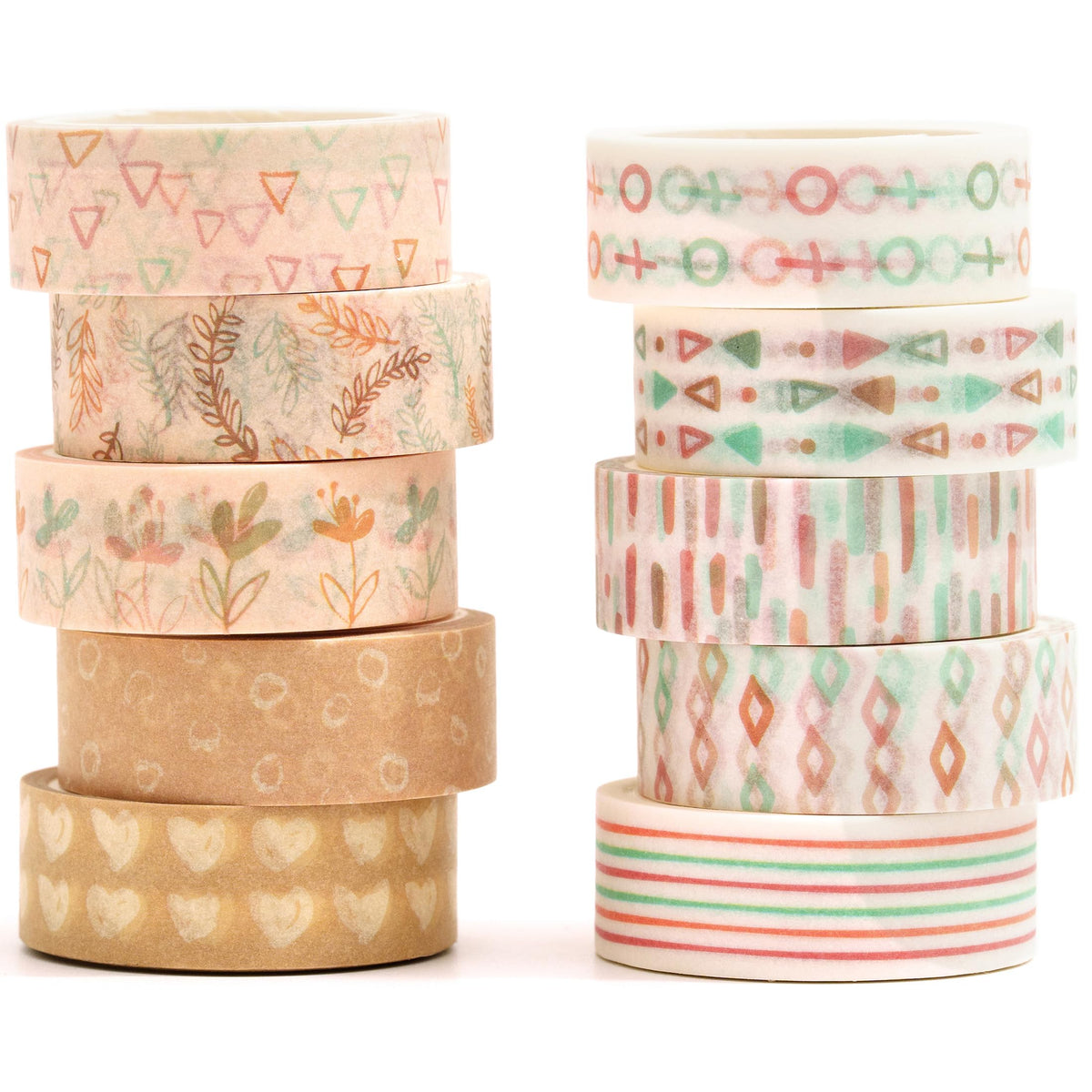 YUBX Boho Washi Tape Set 10 Rolls Cute Masking Graphic Floral Pattern Decorative Tapes for Arts