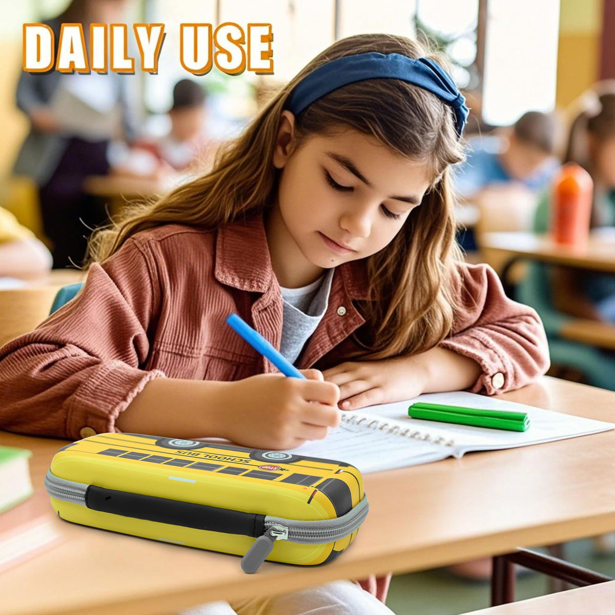 WtallasiSei Yellow Car Pencil Case Zip Pencil Box Multi Pouch Holder Desk Organizer For Boys Girls