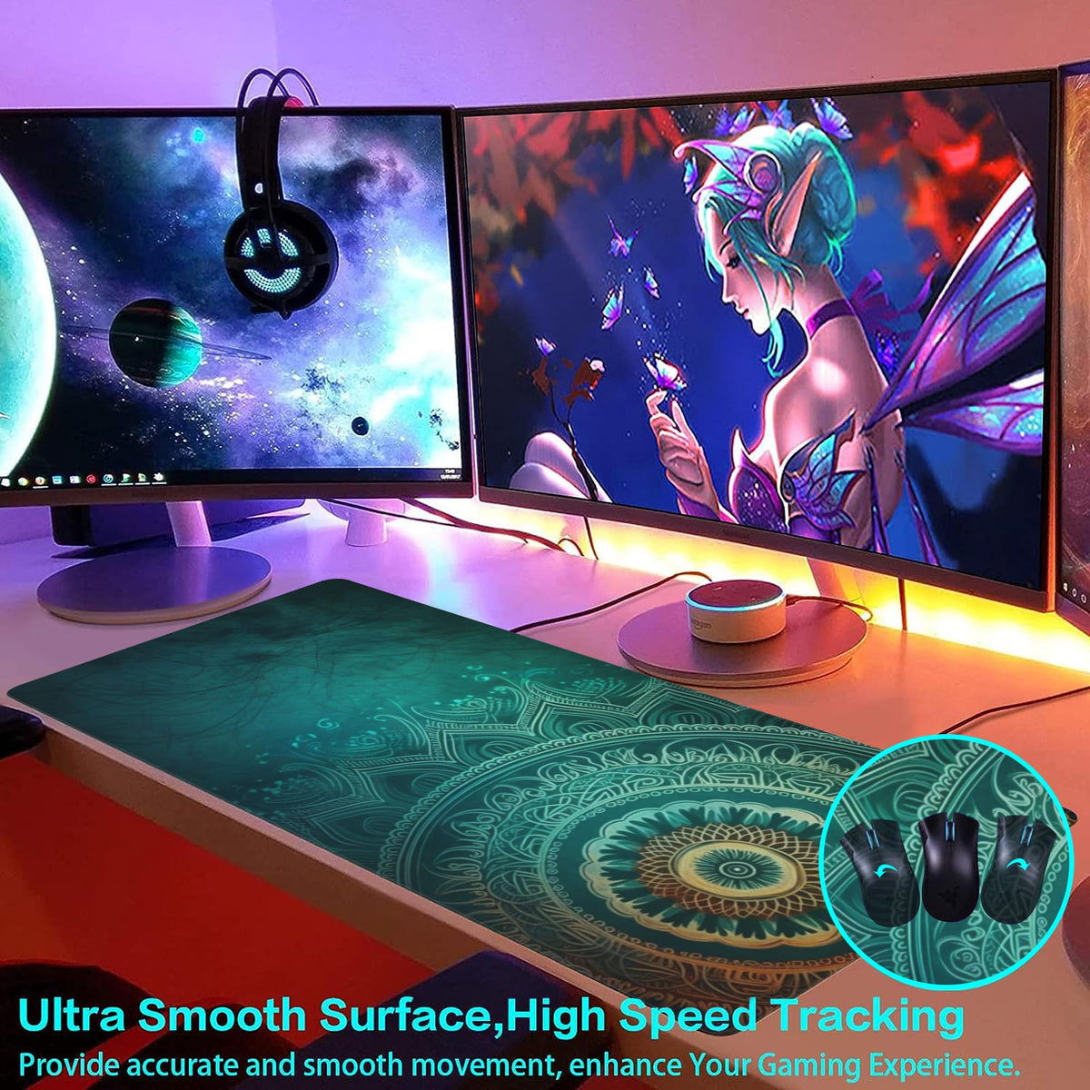 Large Gaming Mouse Pad for Desk,Retro Mandala Flower Desk Mat for Desktop,Mandala Floral Desk Pad