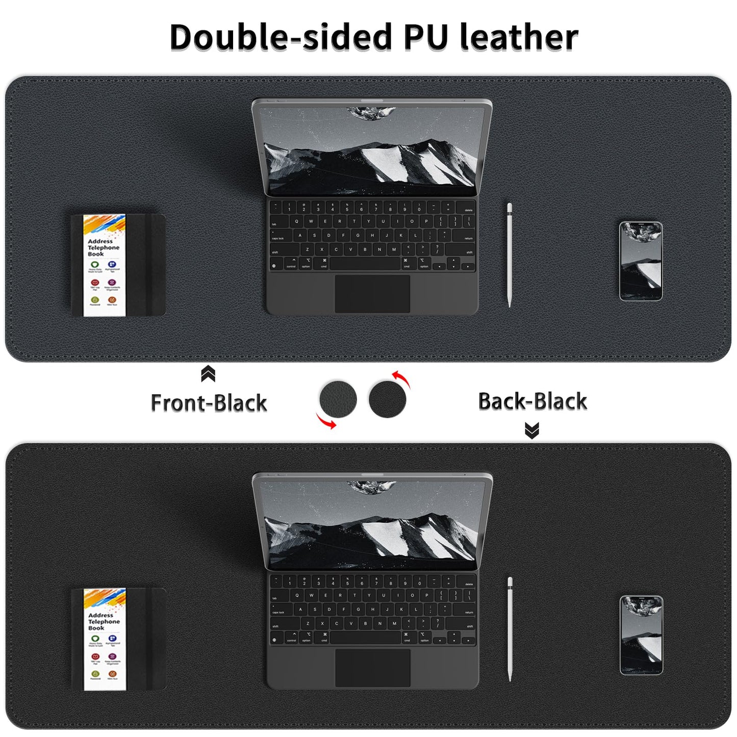 Dual-Sided Desk Mat, Large Desk Pad, Waterproof Smooth PU Leather Desk Blotter Protector Mouse Pad