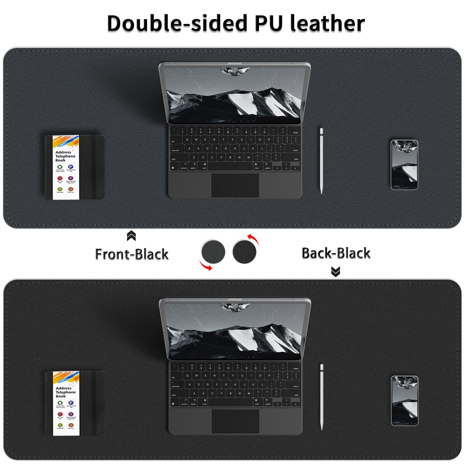 Dual-Sided Desk Mat, Large Desk Pad, Waterproof Smooth PU Leather Desk Blotter Protector Mouse Pad